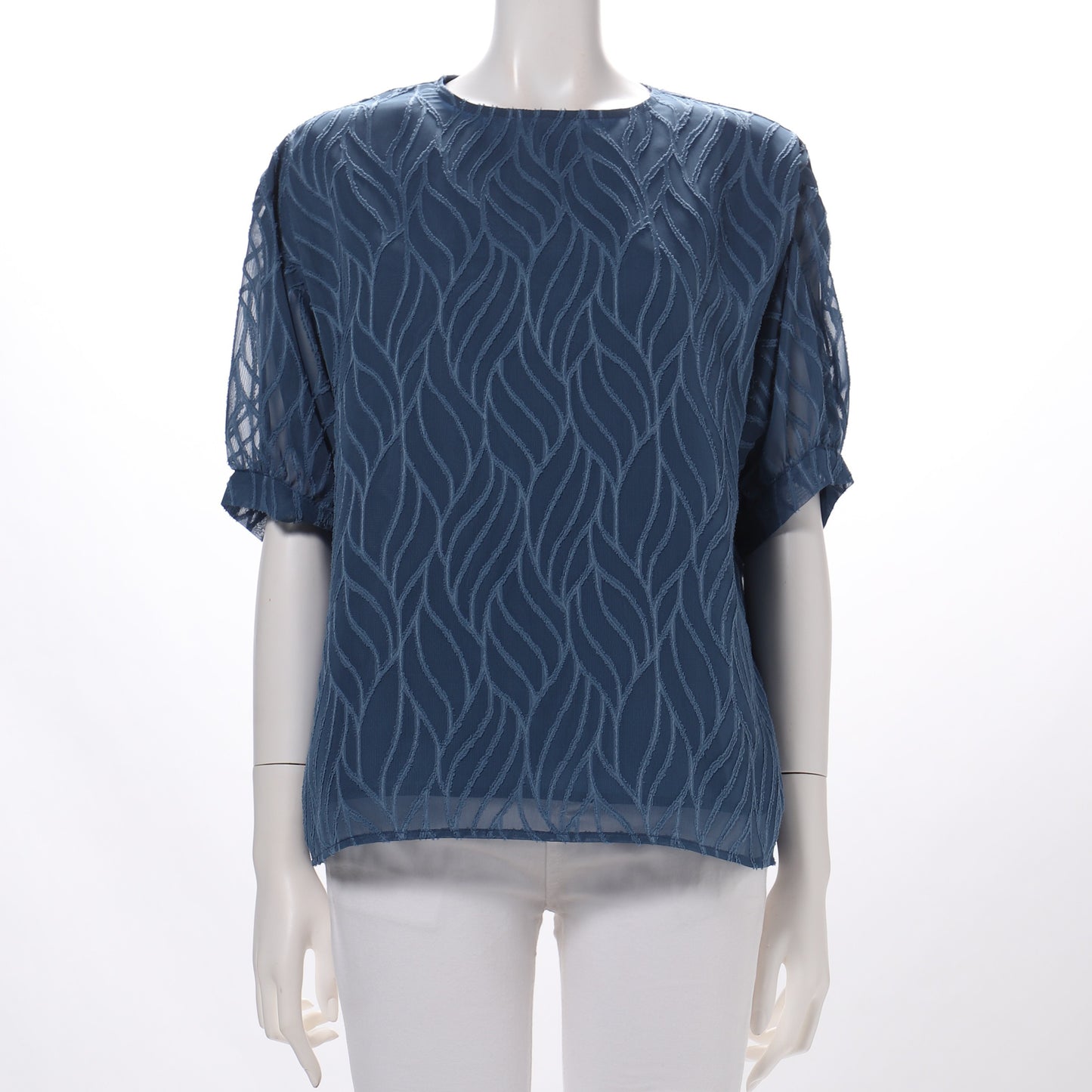 シアー素材クルーネックブラウス