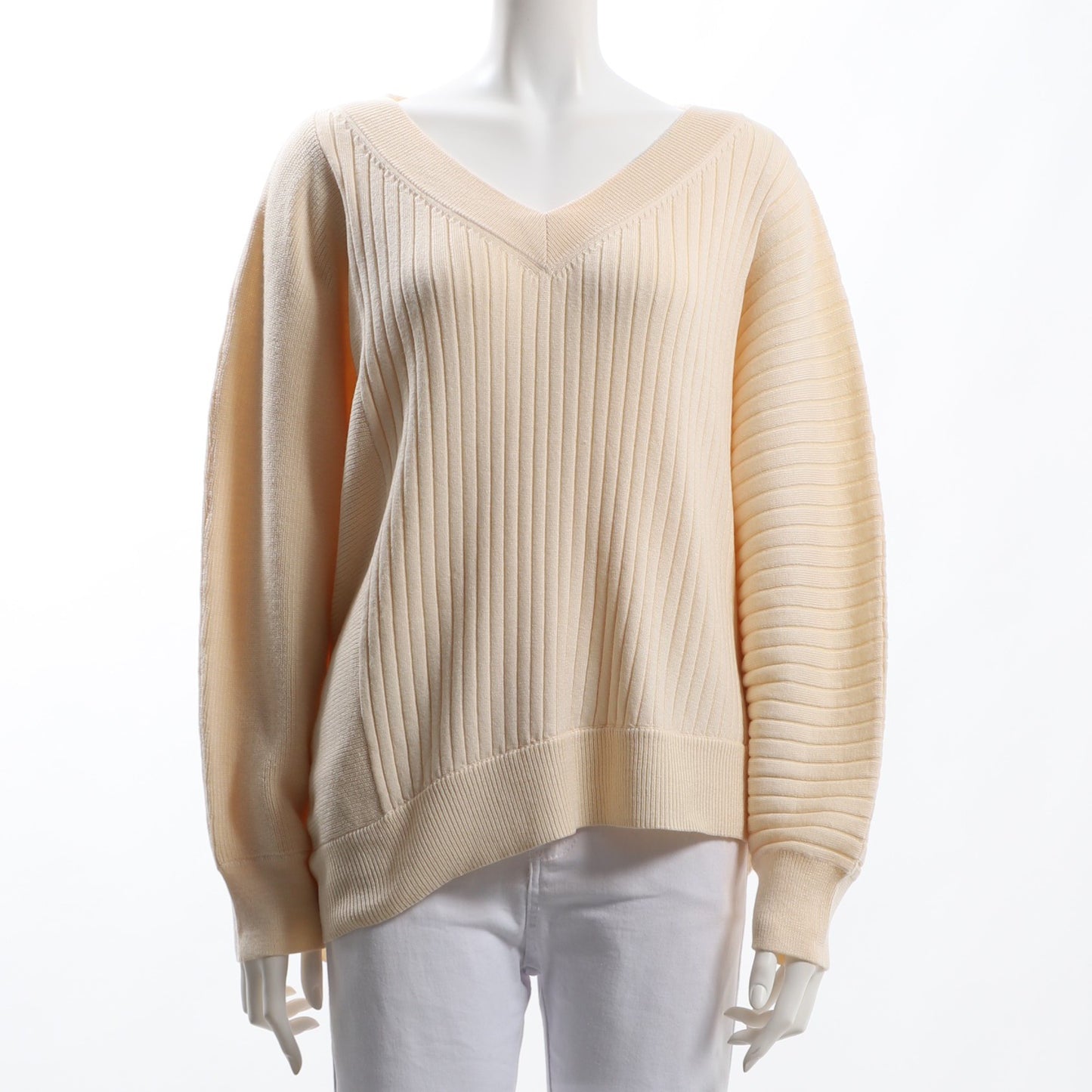 サイドリブ切り替えアシンメトリーニット