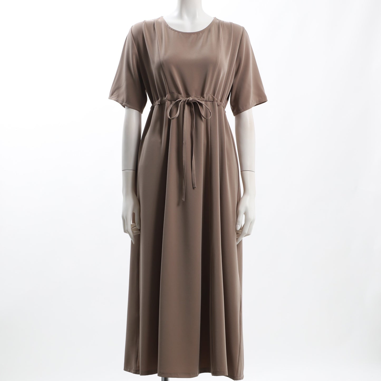 ウエストドロストデザインラウンドネックワンピース