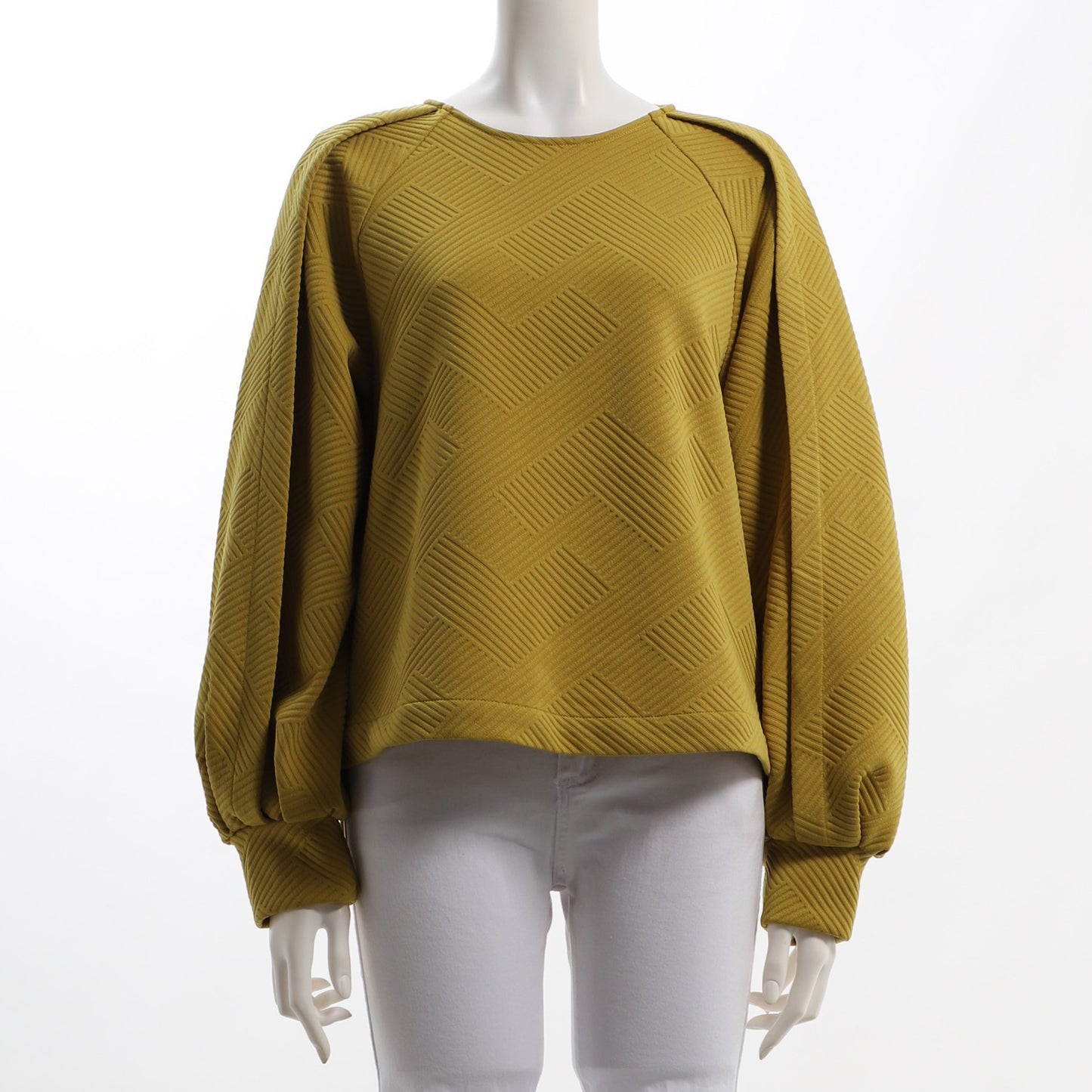 シェブロン編み柄タック袖カットソー