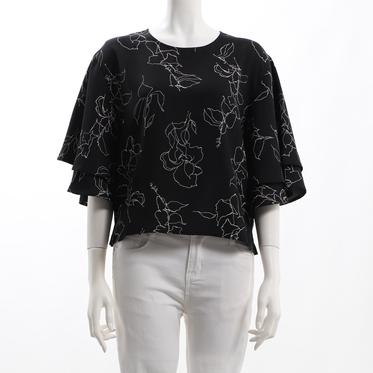 フレアスリーブ総柄ブラウス