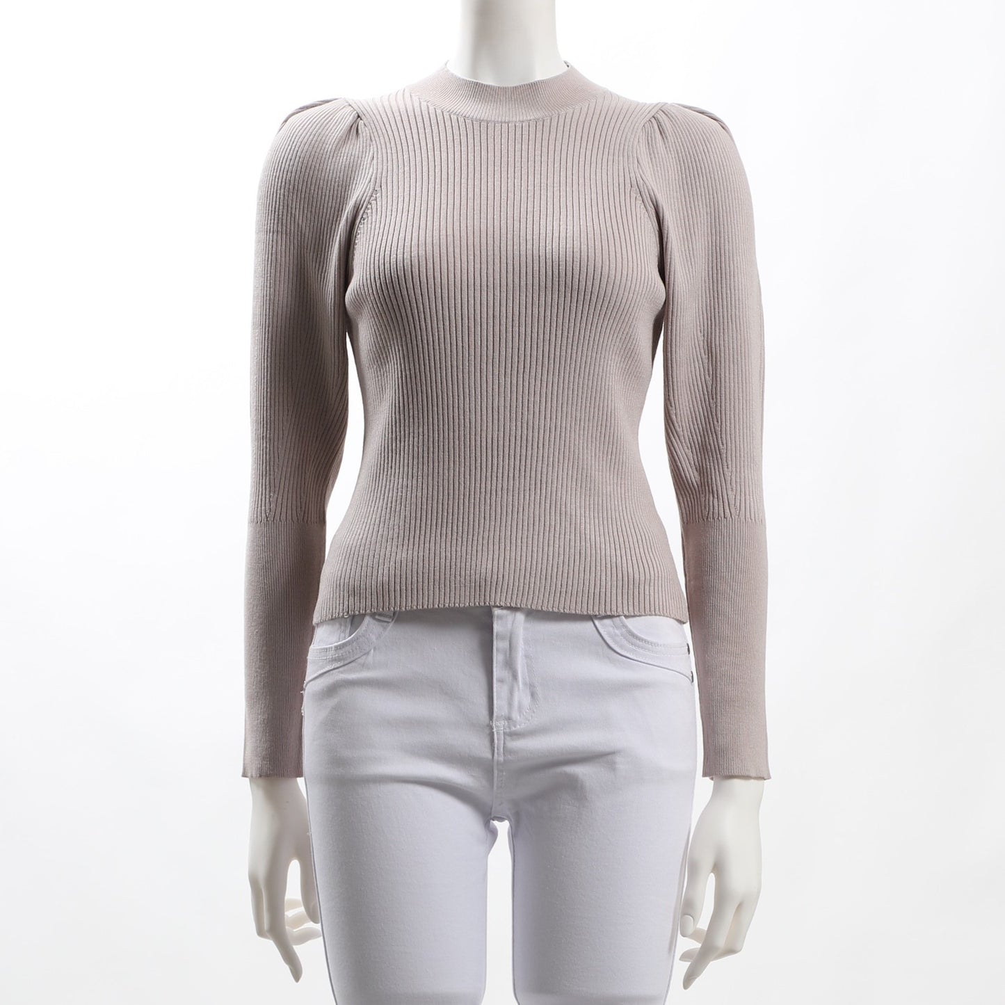 肩ギャザーパフスリーブリブニット