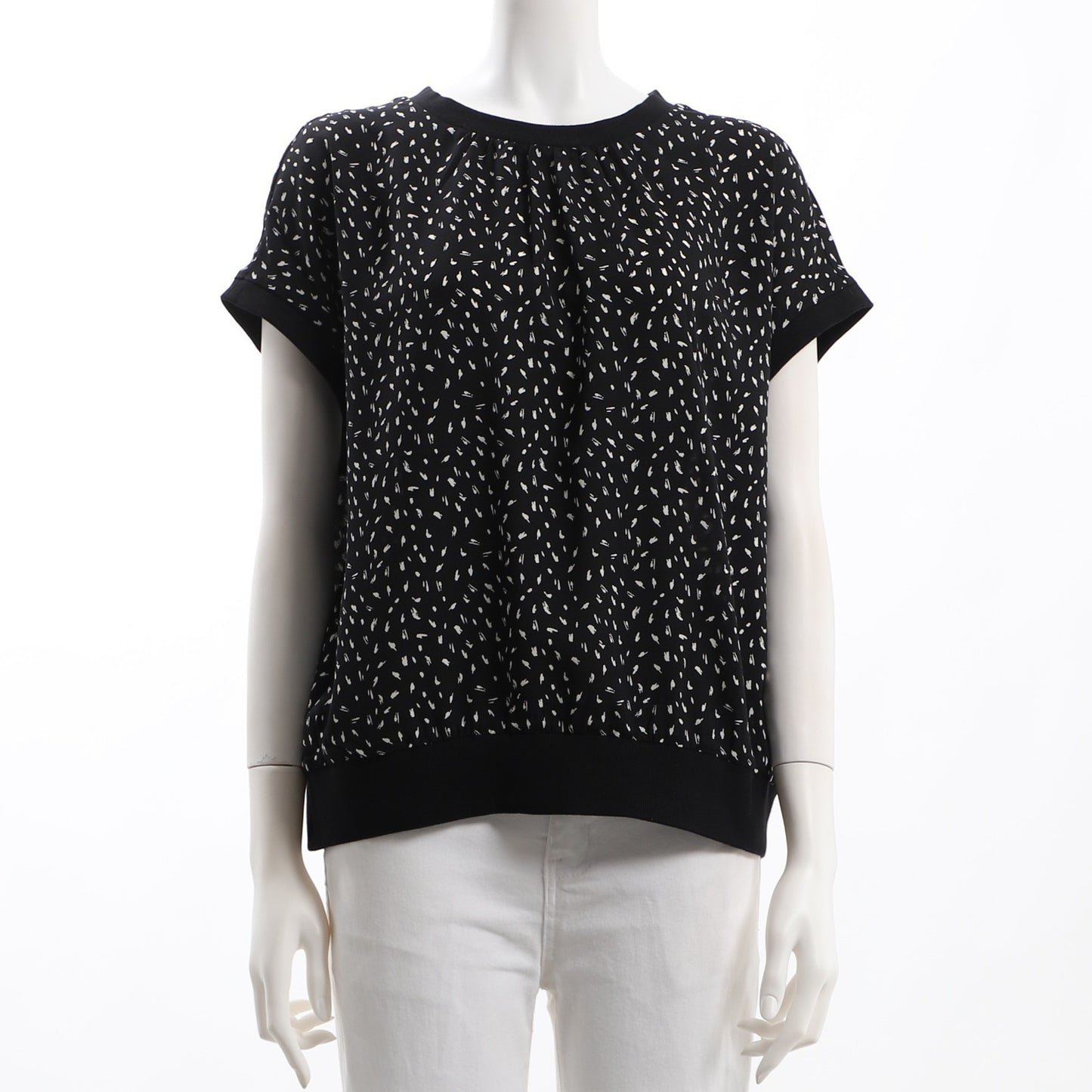 リブ切り替え総柄ブラウス