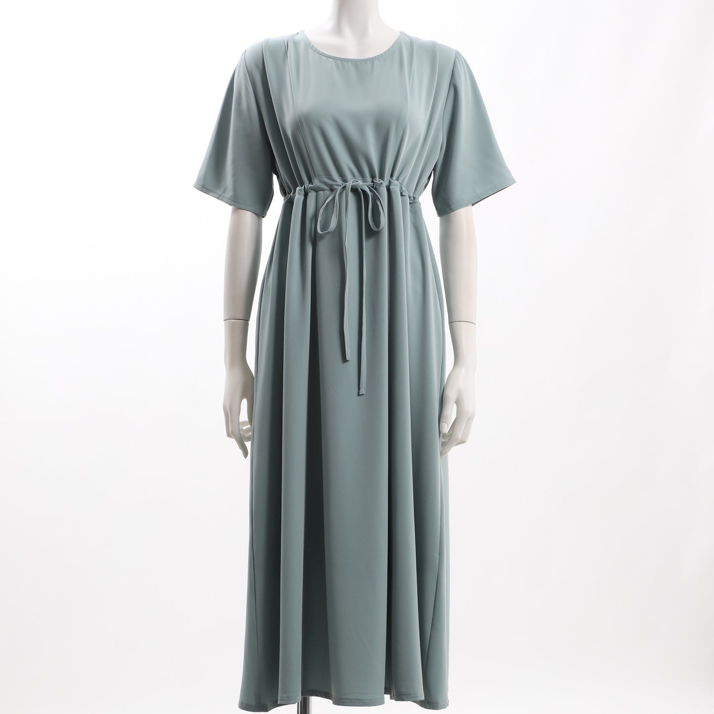 ウエストドロストデザインラウンドネックワンピース