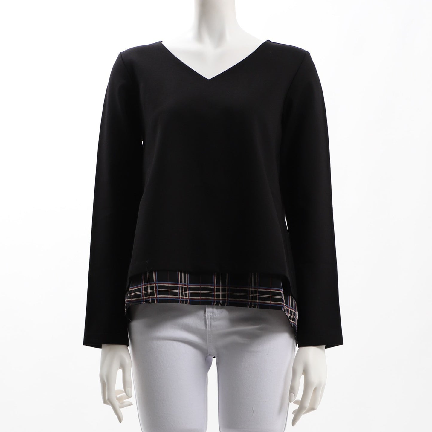 チェック柄アクセントレイヤード風カットソー