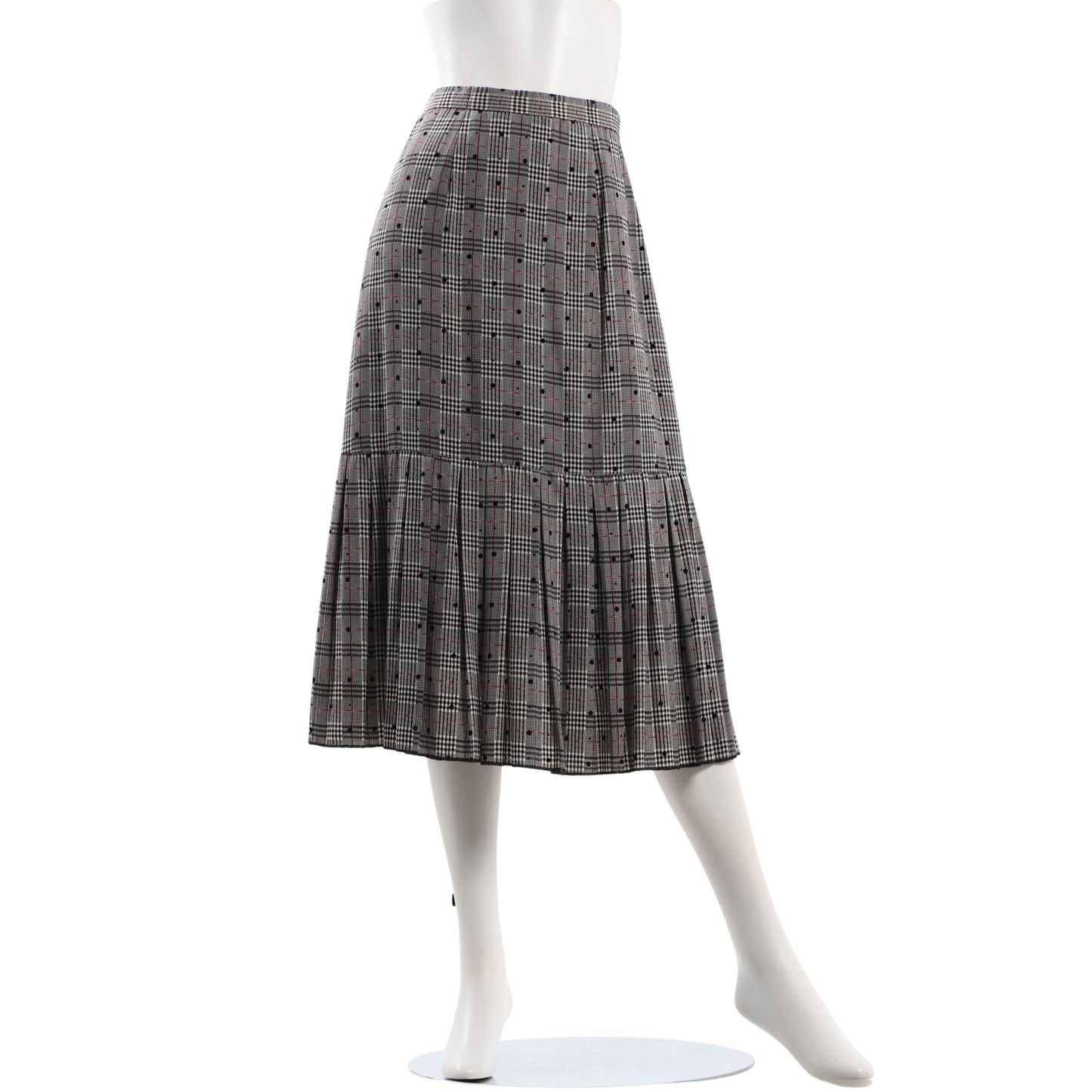ブロッキードットとチェックプリントの裾プリーツスカート