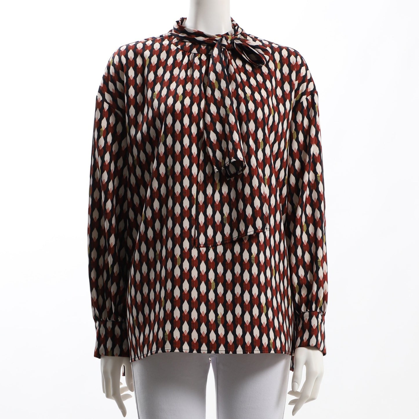 ジオメトリック総柄ボウタイブラウス