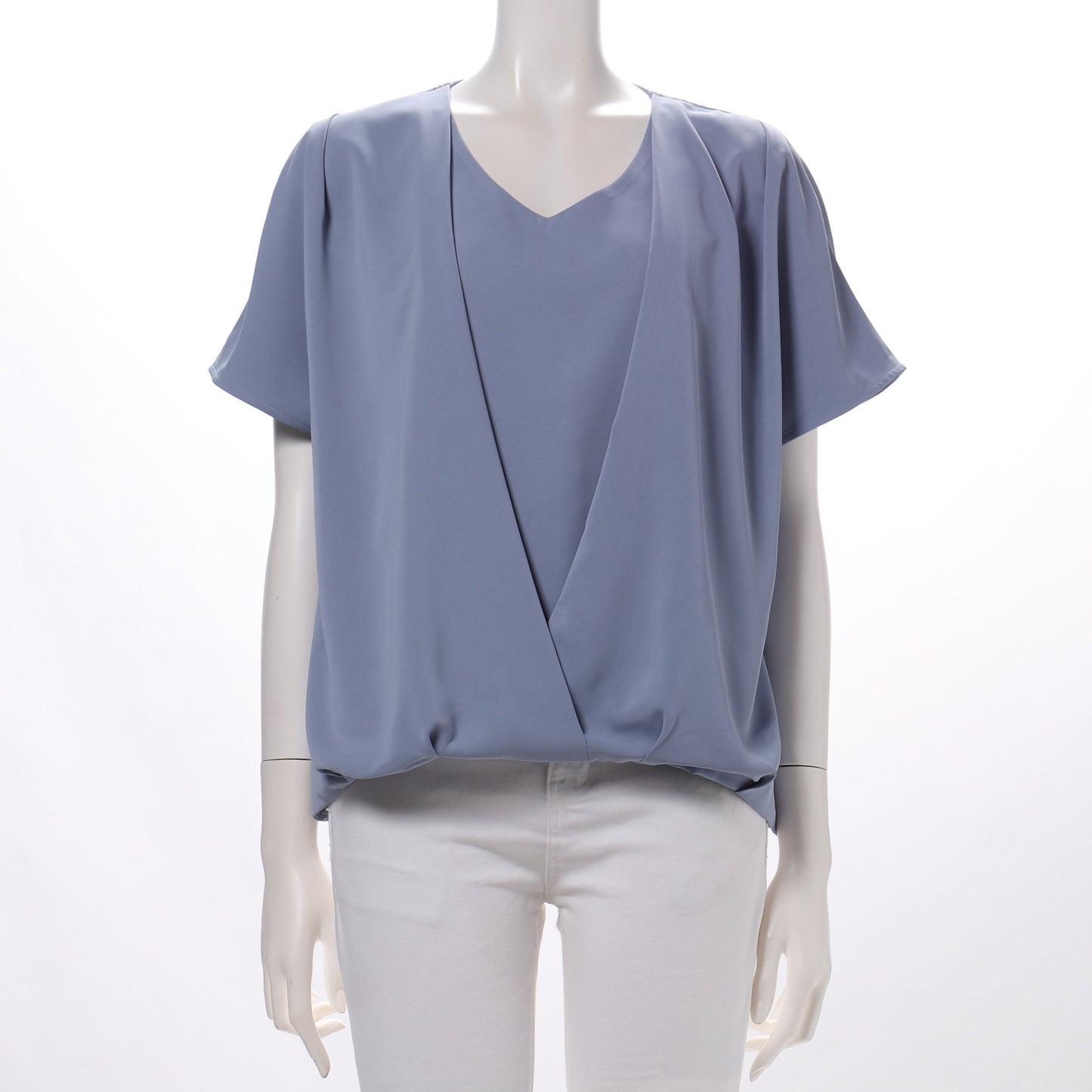 裾タックカシュクールデザインVネックブラウス