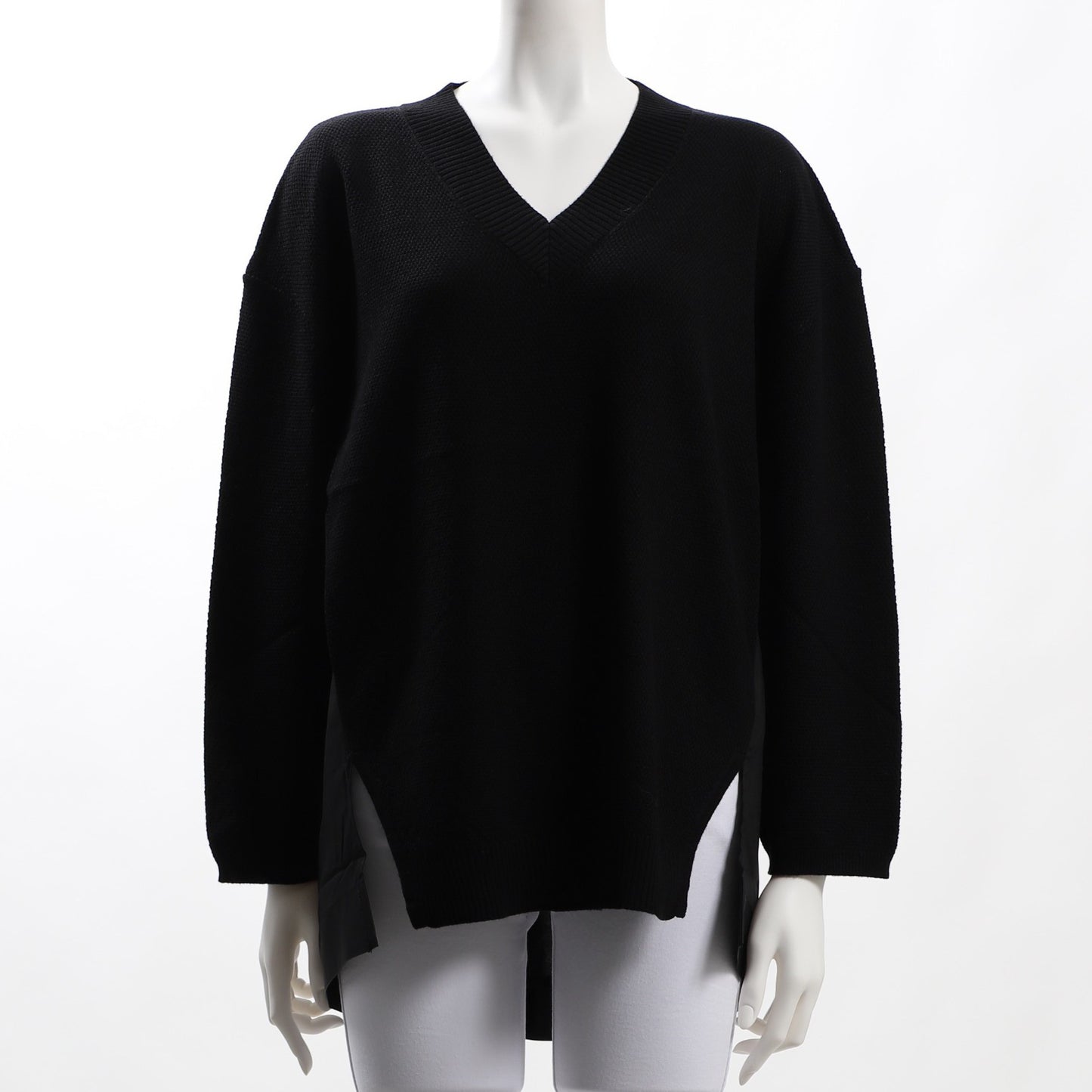 バック異素材切り替えデザインVネックニット