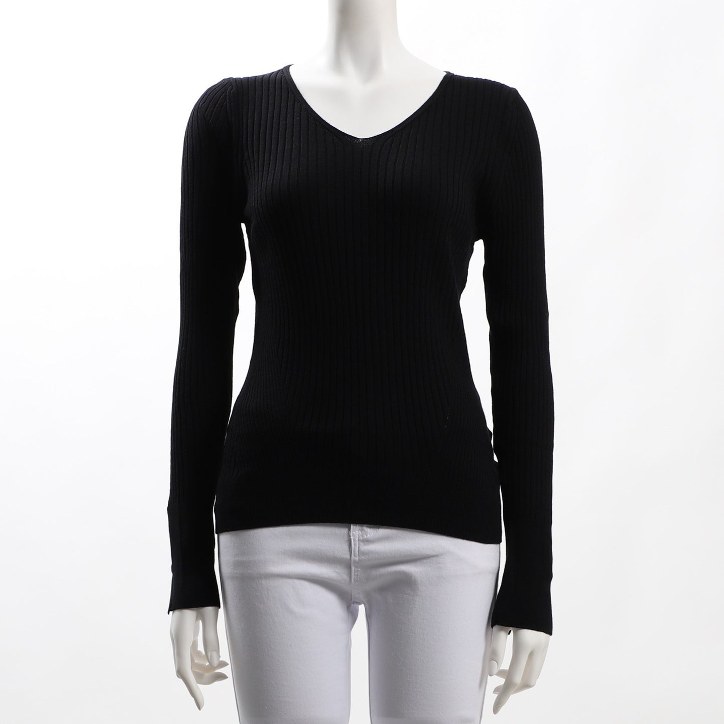 袖口ボタンデザインリブニット