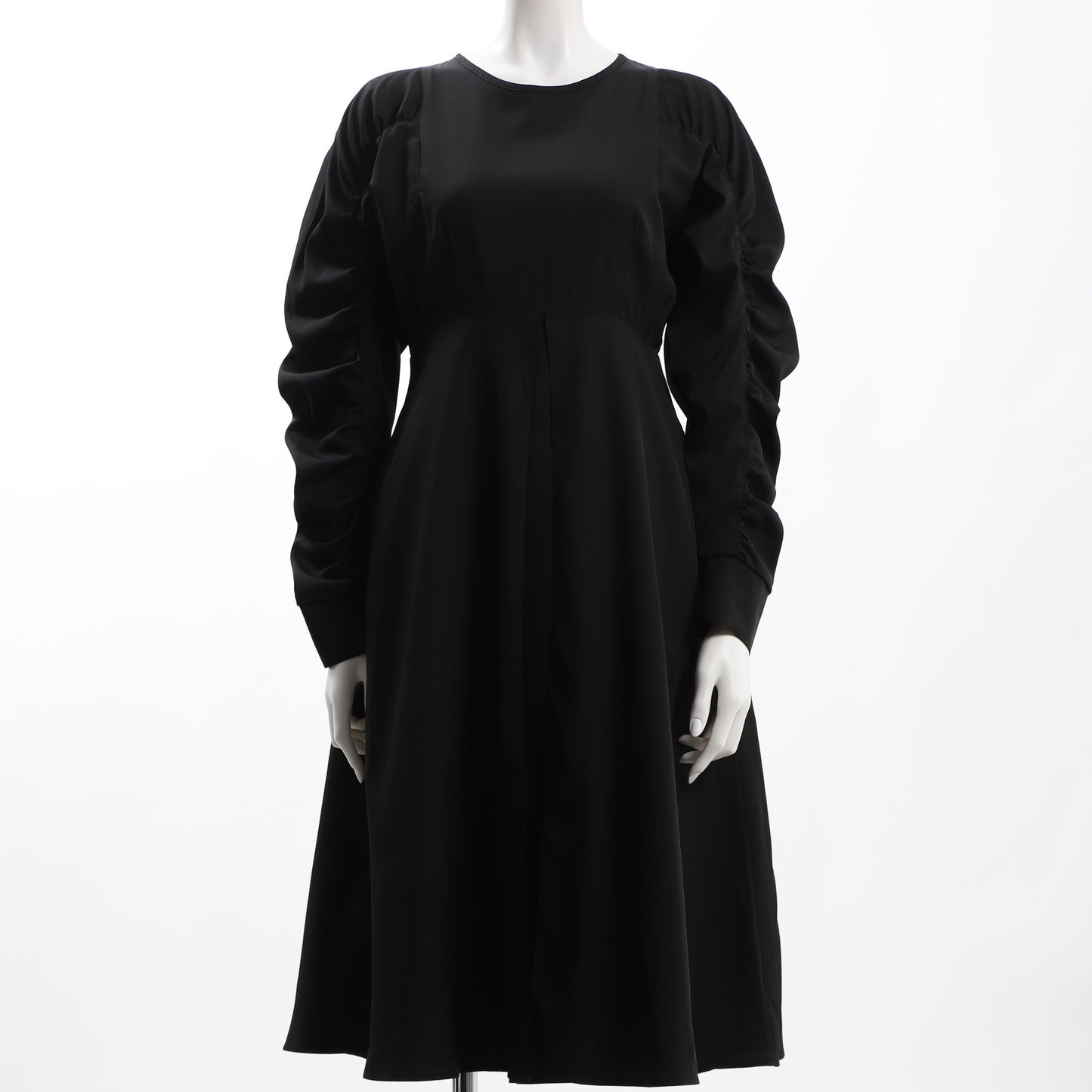 袖ギャザークルーネックワンピース