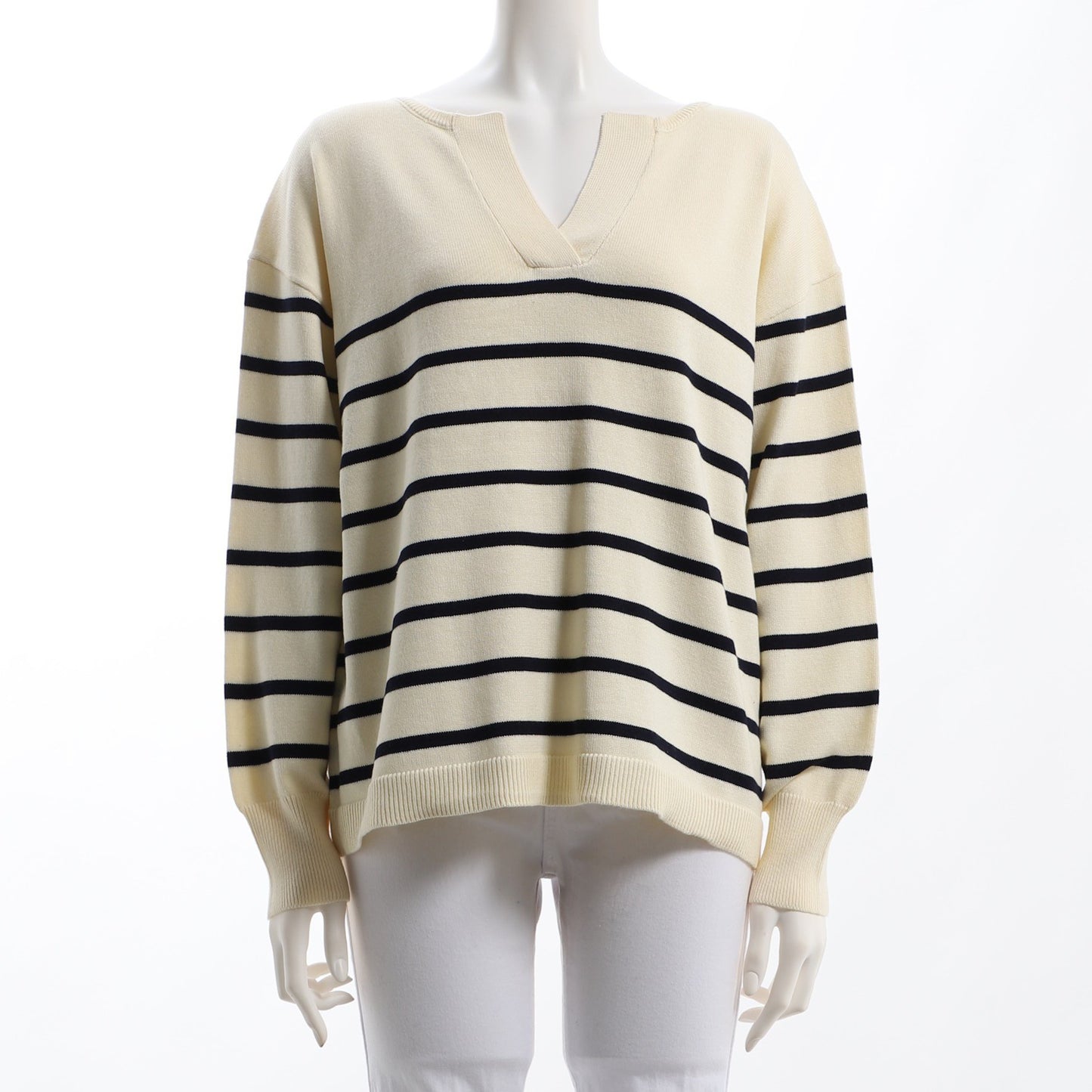 オープンフロントネックボーダー柄ニット