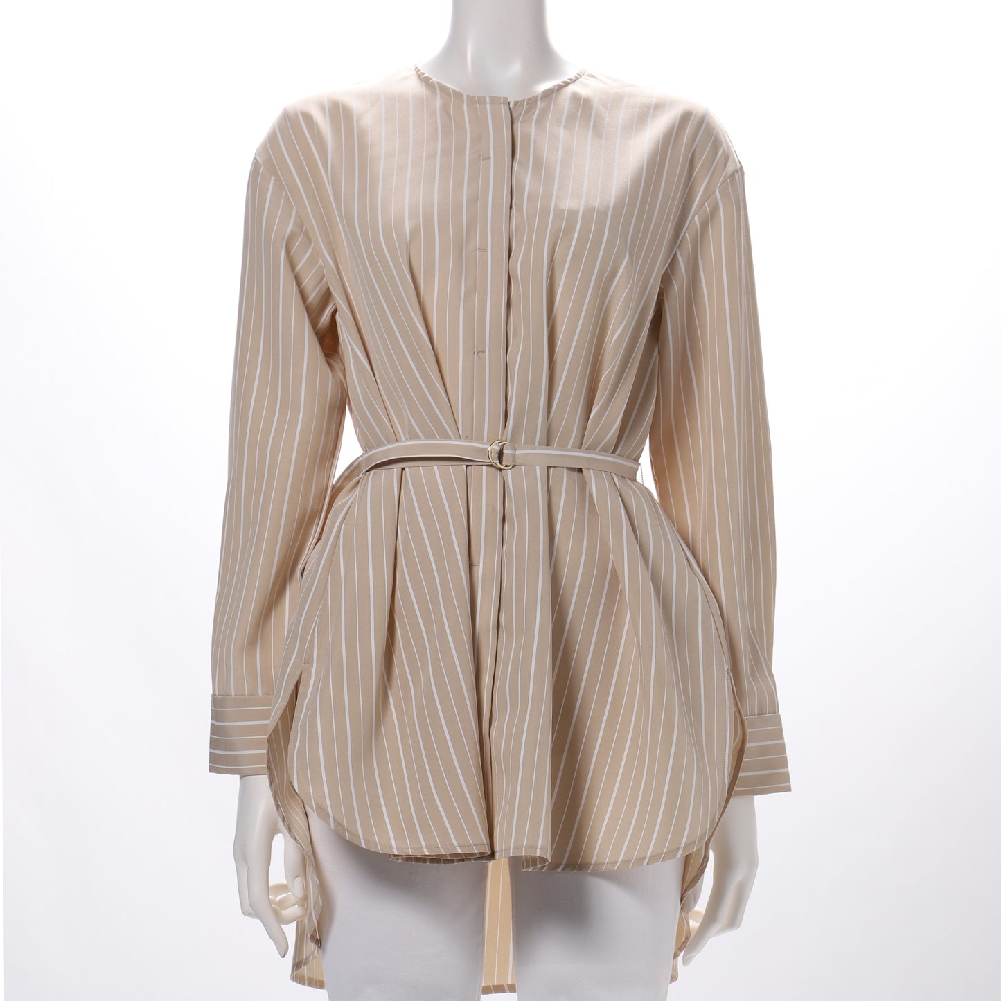 イージーケアストライプベルト付きブラウス