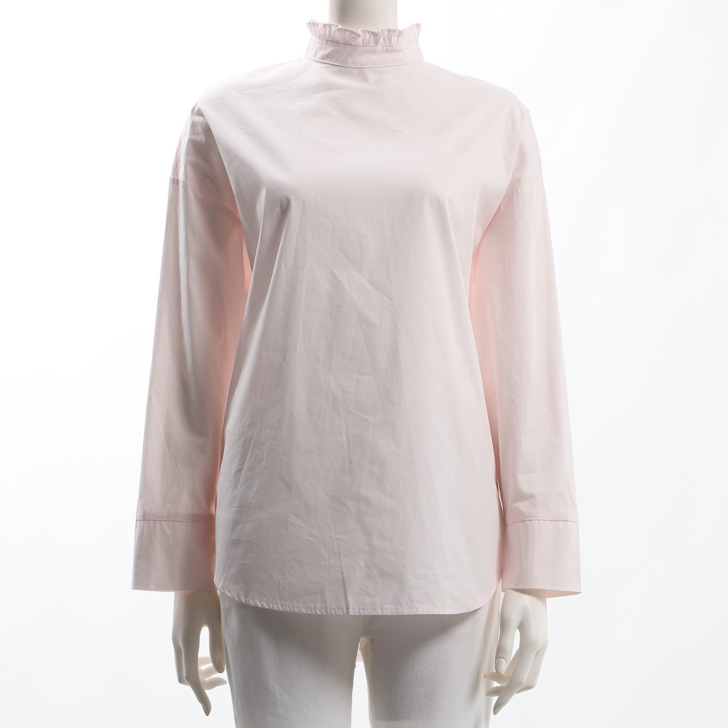 フリルネックコットンブラウス