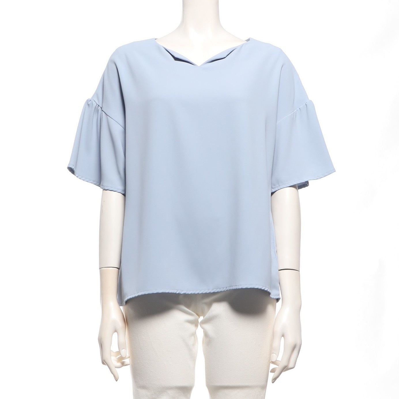 オープンフロントネックフレアスリーブブラウス