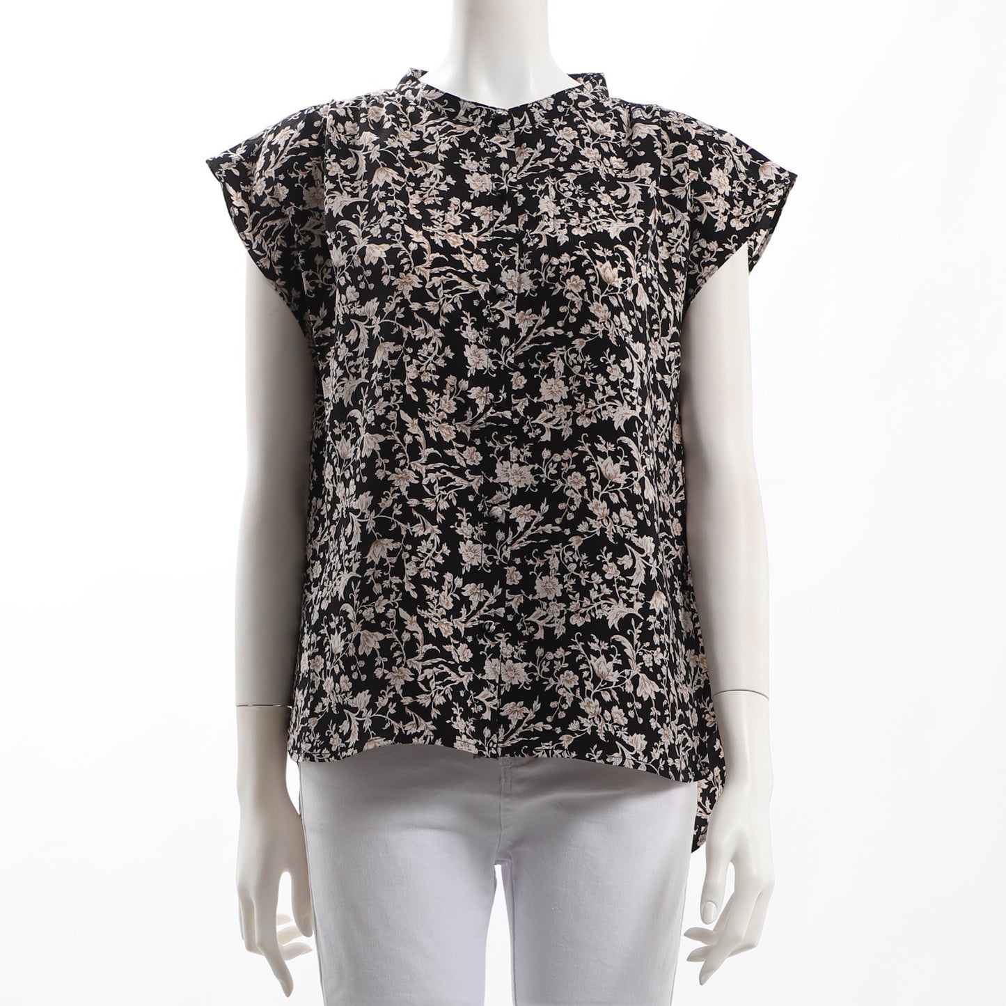 花柄バンドカラーブラウス