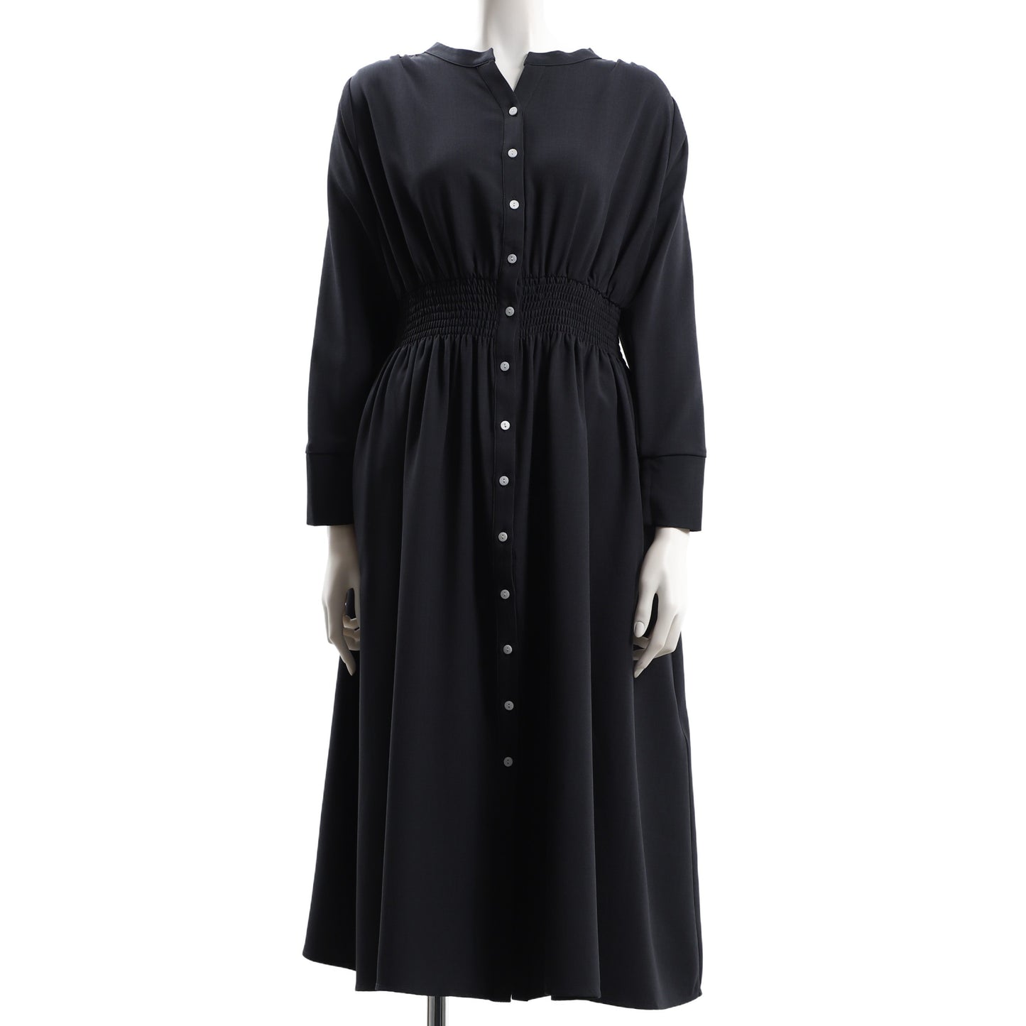 ウエストシャーリング前ボタンデザインワンピース