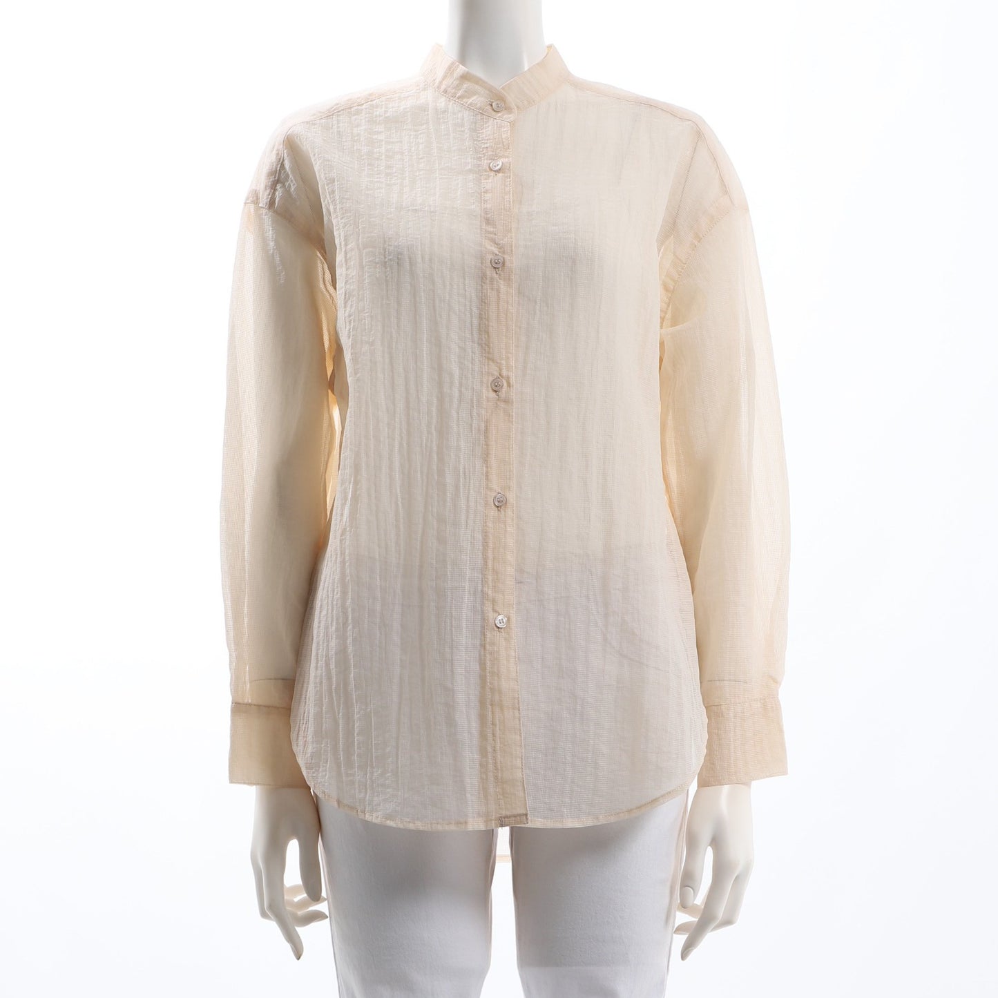 シアー素材スタンドカラーシャツ