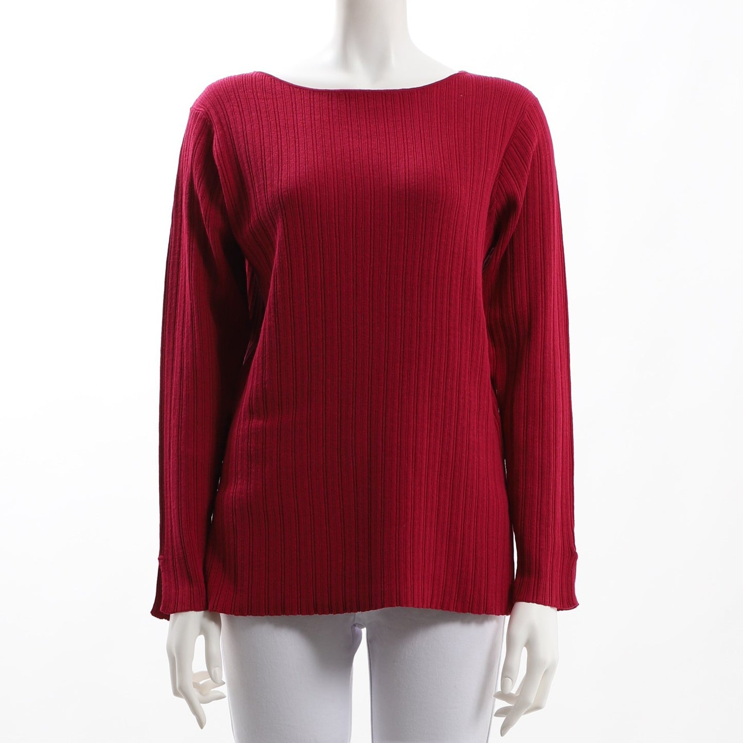 スリット入りボートネックリブニット