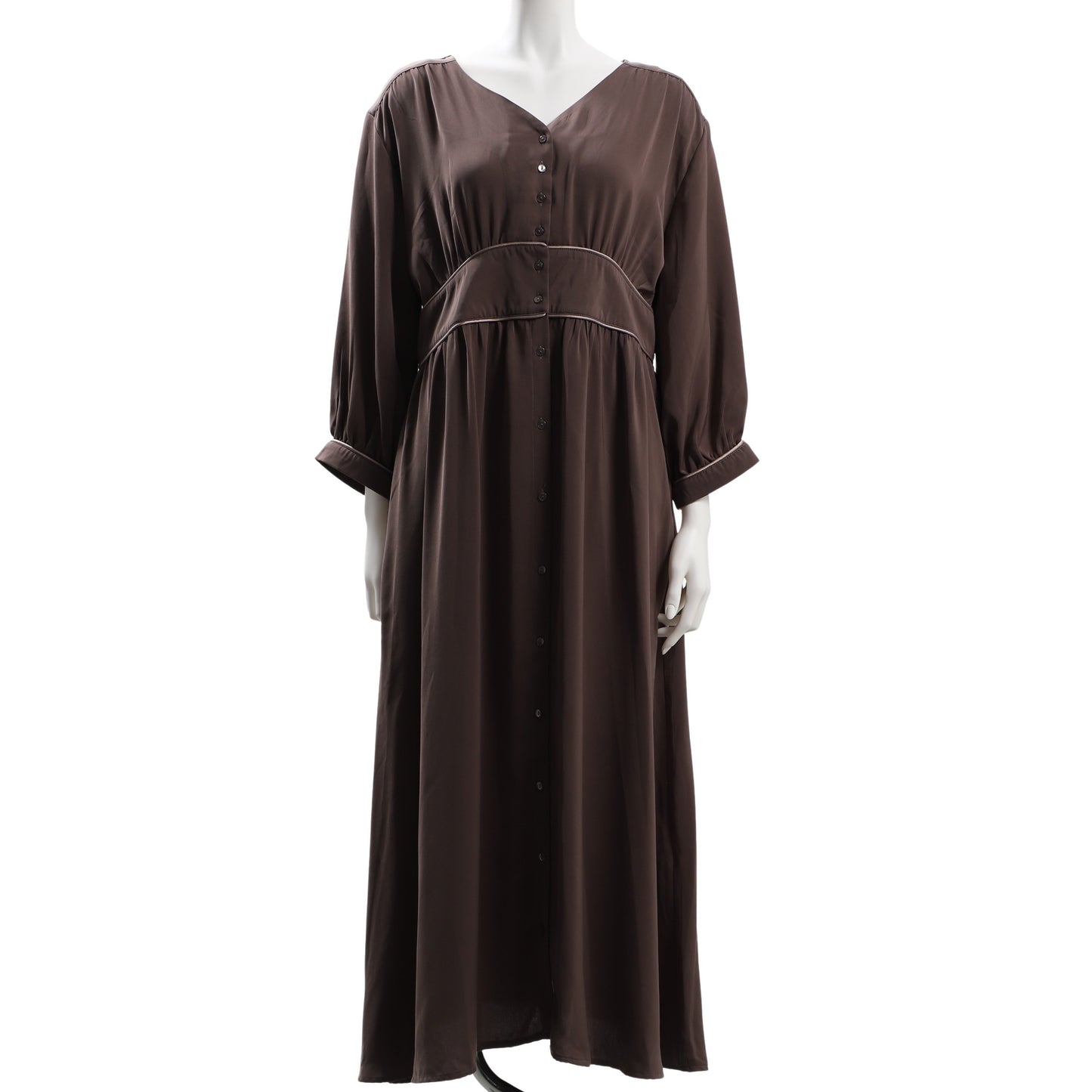 ウエストパイピングデザイン前開きワンピース