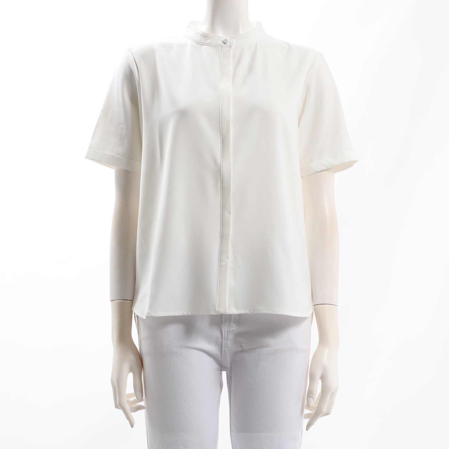 メタルボタンバンドカラーブラウス