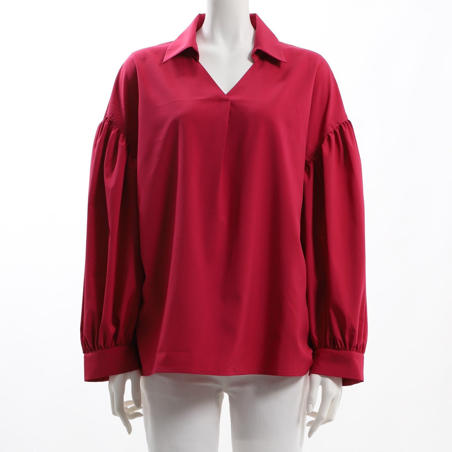 ドロップショルダーボリューム袖スキッパーブラウス