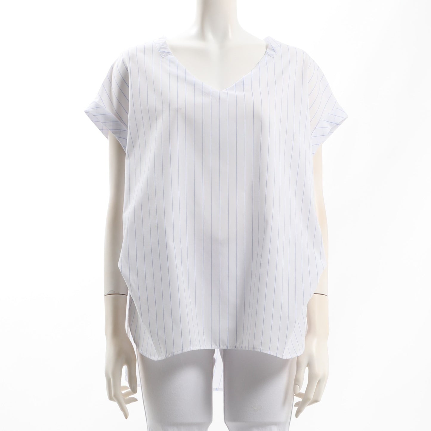 ストライプ柄Vネックシャツブラウス