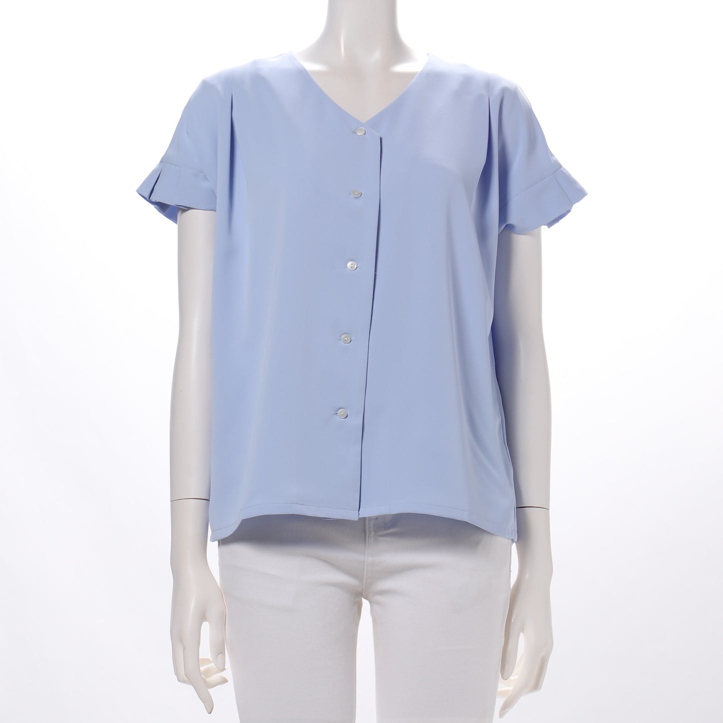 袖タックデザインフロントボタンブラウス