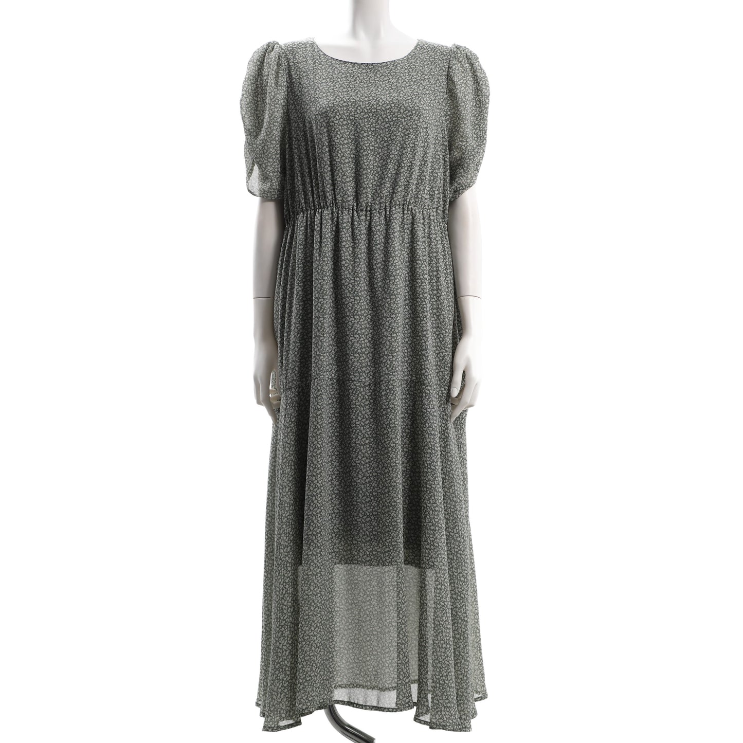 総柄パフスリーブワンピース