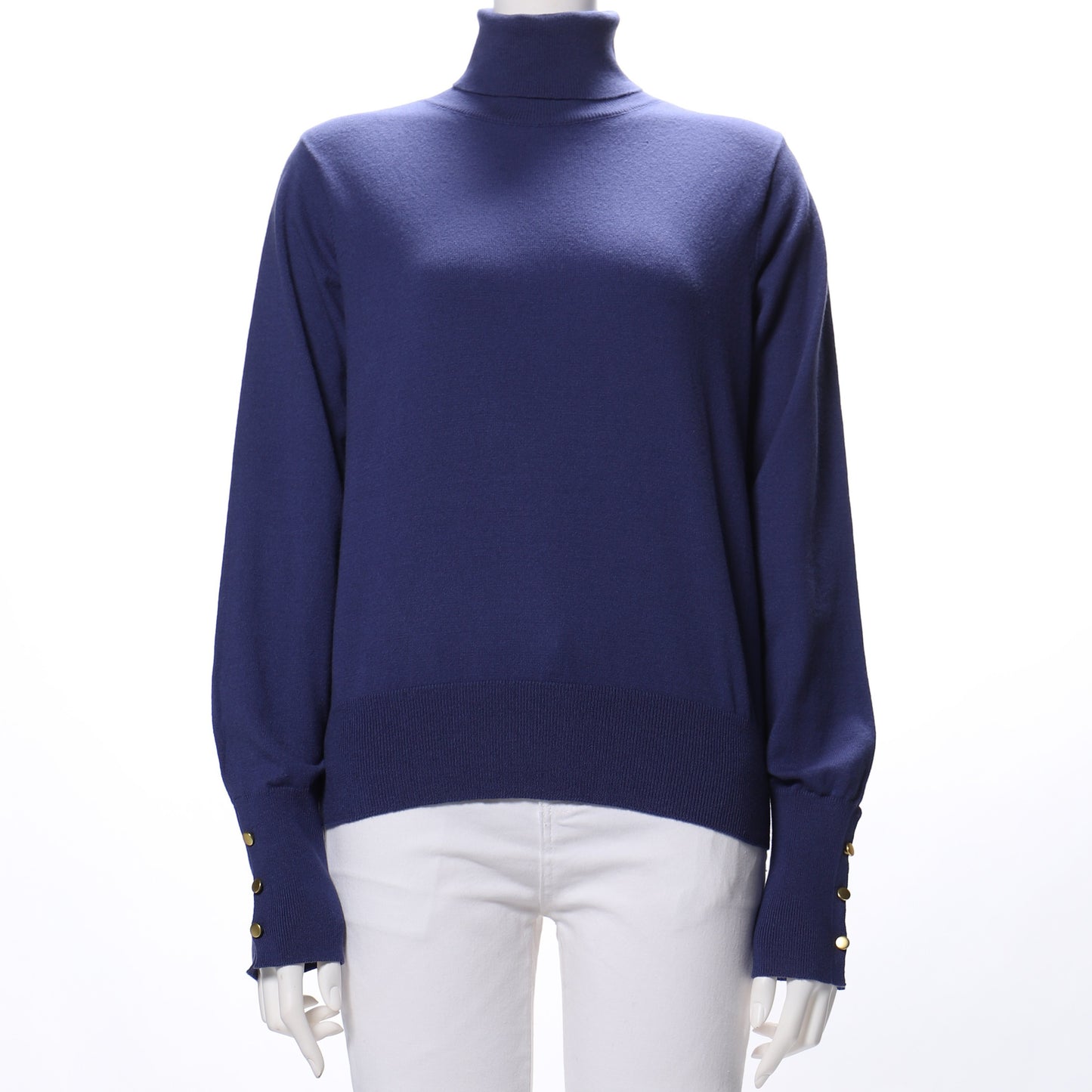 袖金釦タートルネックニット