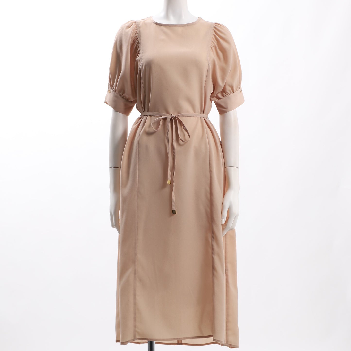 パフスリーブウエストリボン付きワンピース