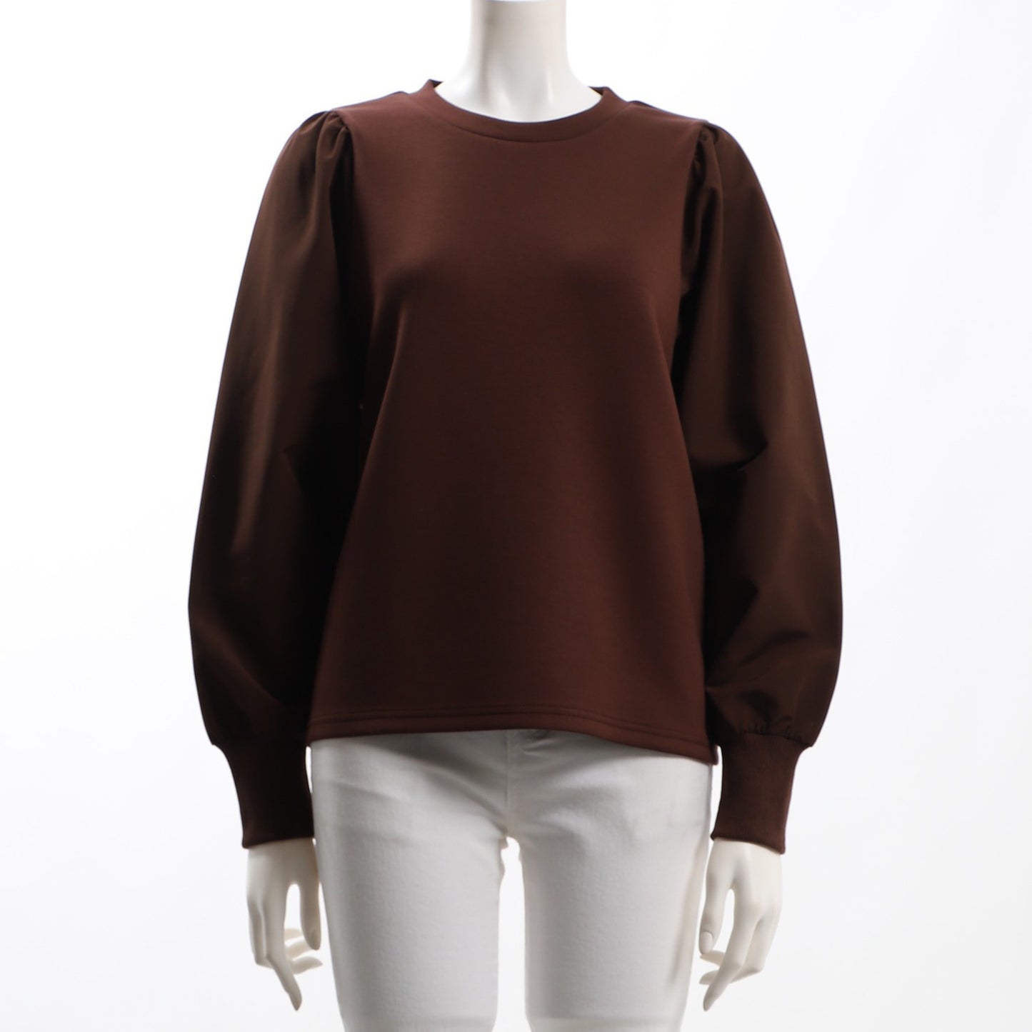 異素材パフスリーブクルーネックカットソー