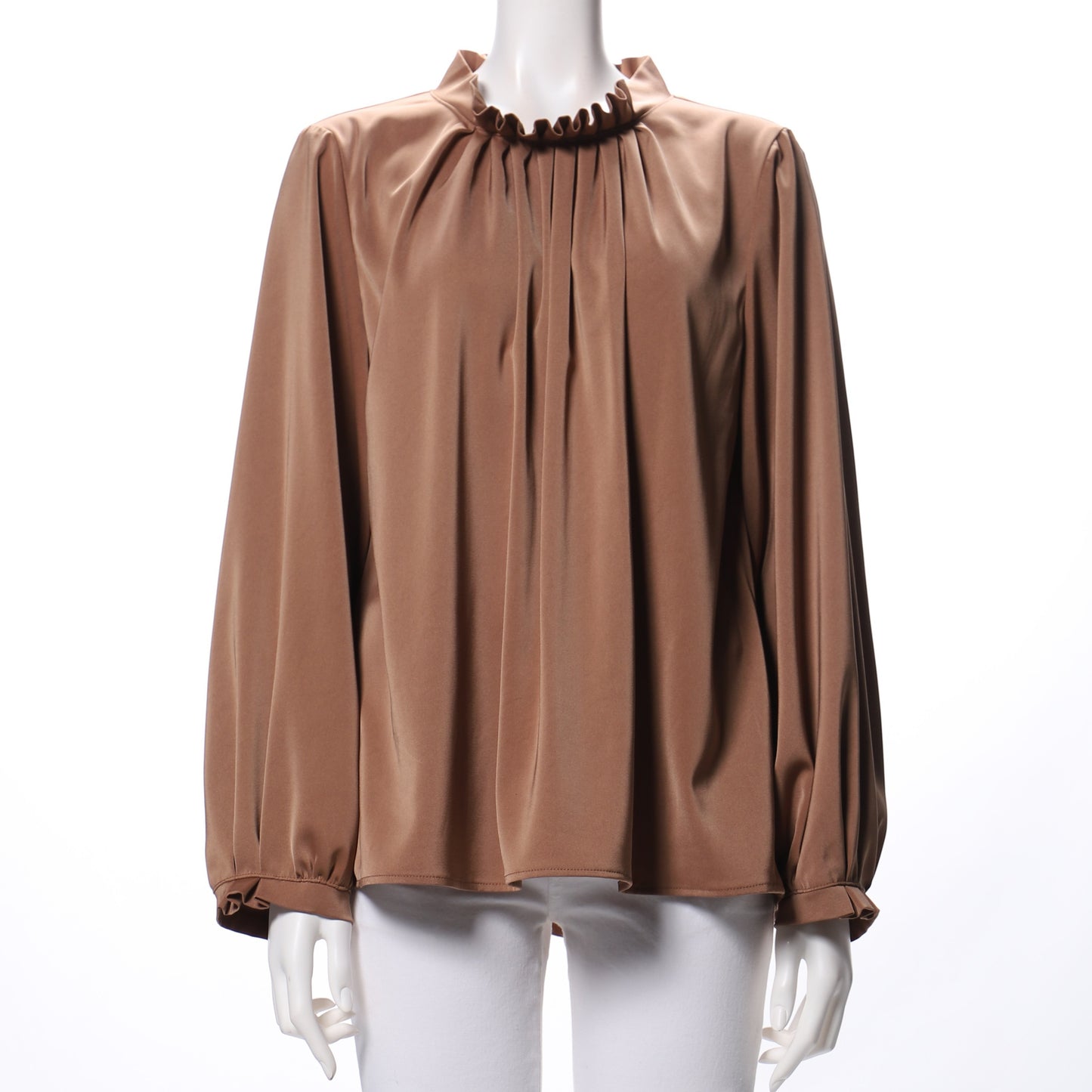 ギャザーフリルネックブラウス