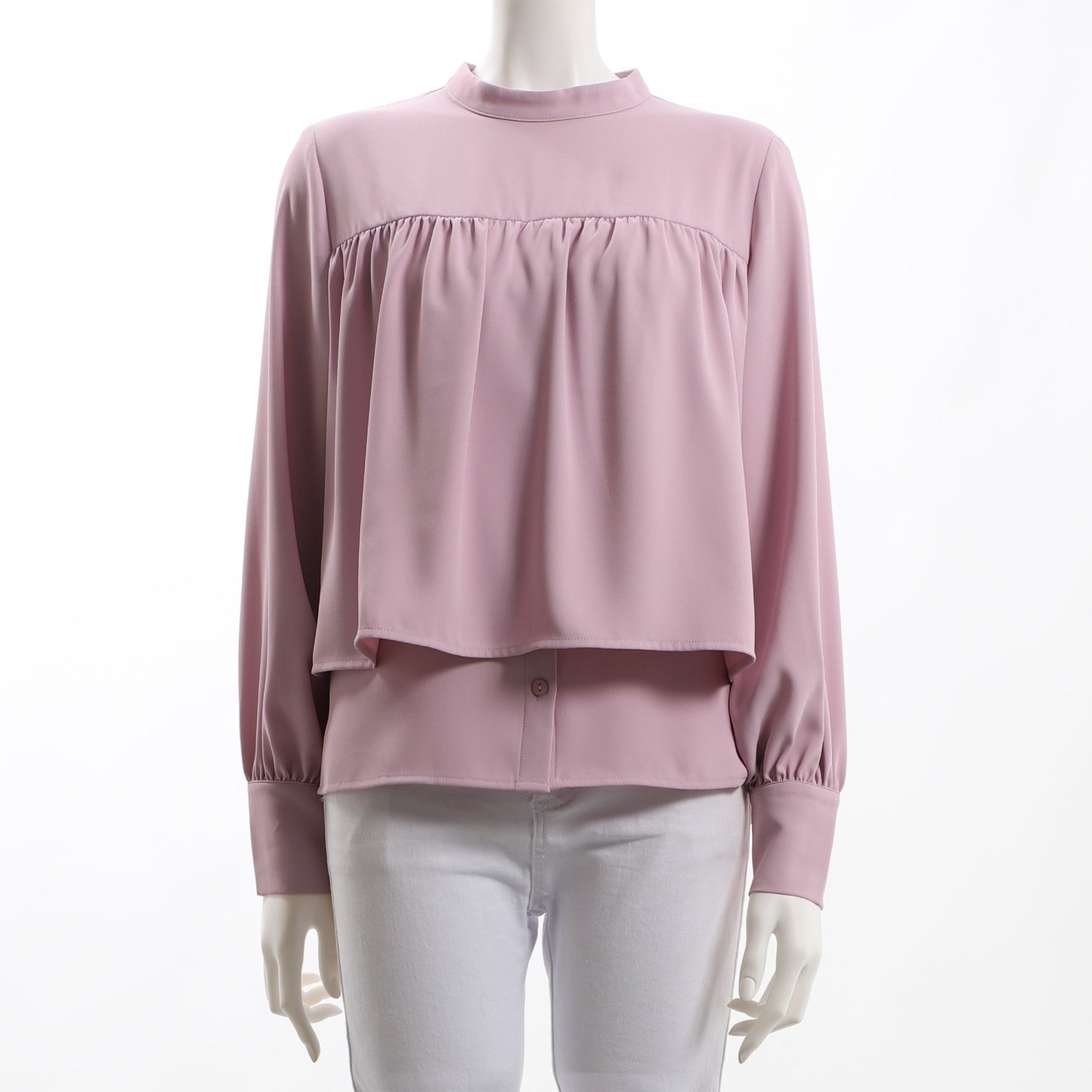 ケープデザイン前開きスタンドカラーブラウス