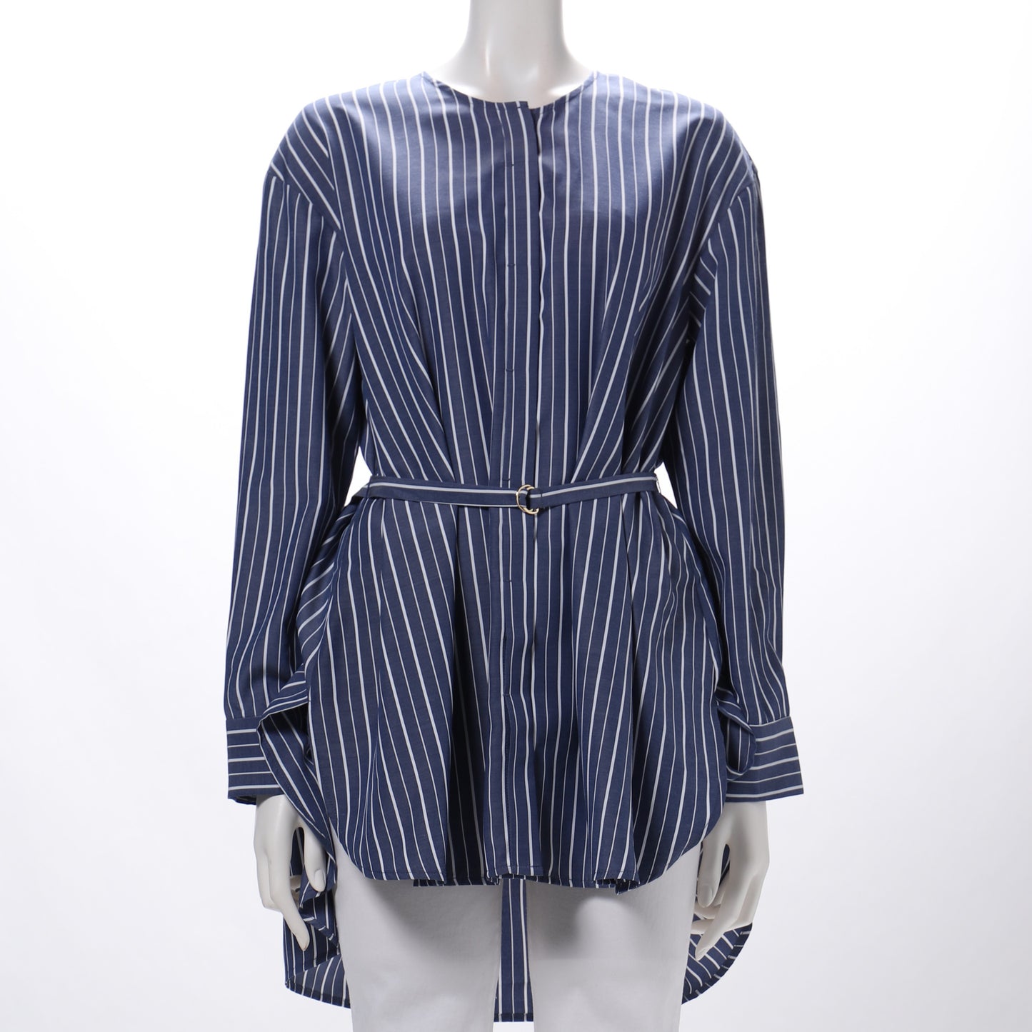 イージーケアストライプベルト付きブラウス