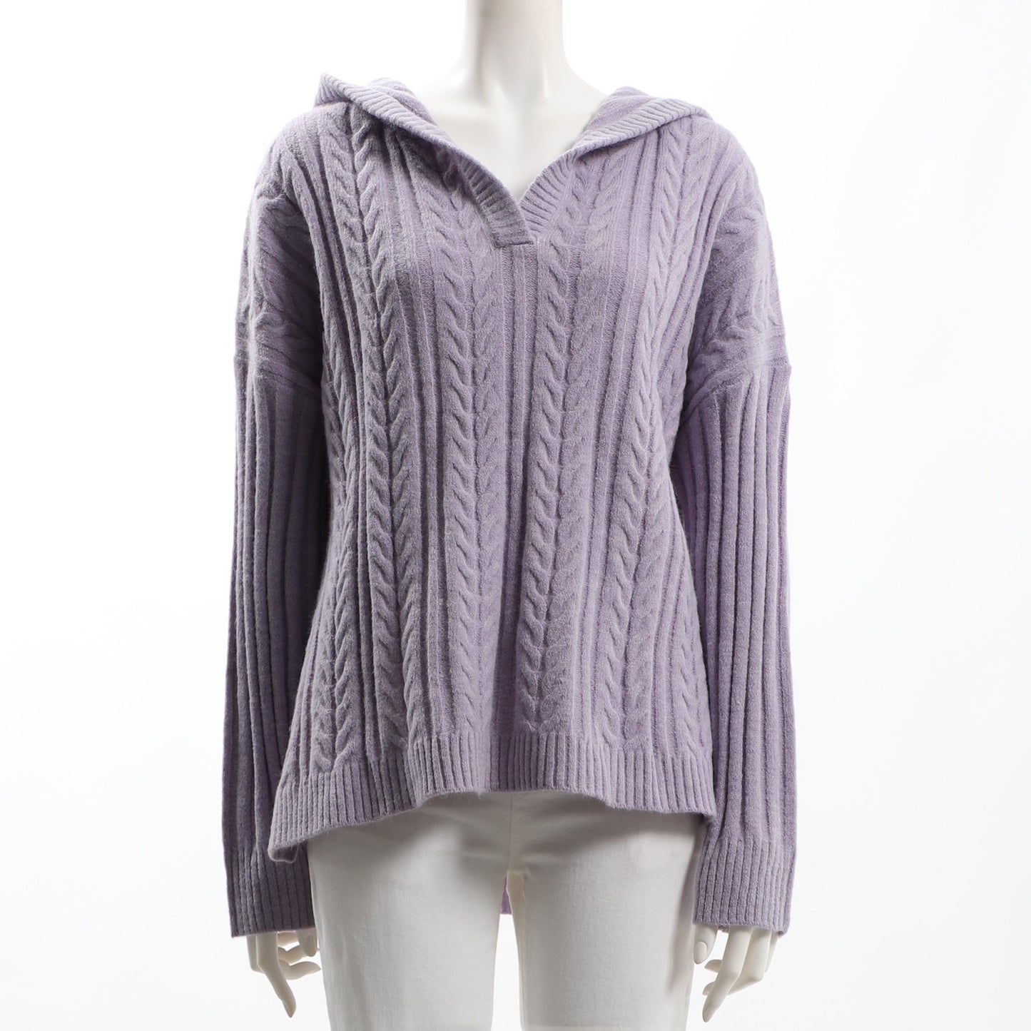 ケーブルフードニット