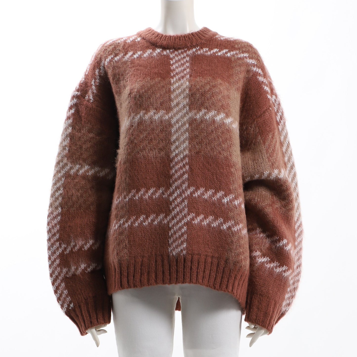 大きめチェック柄ボリュームニット