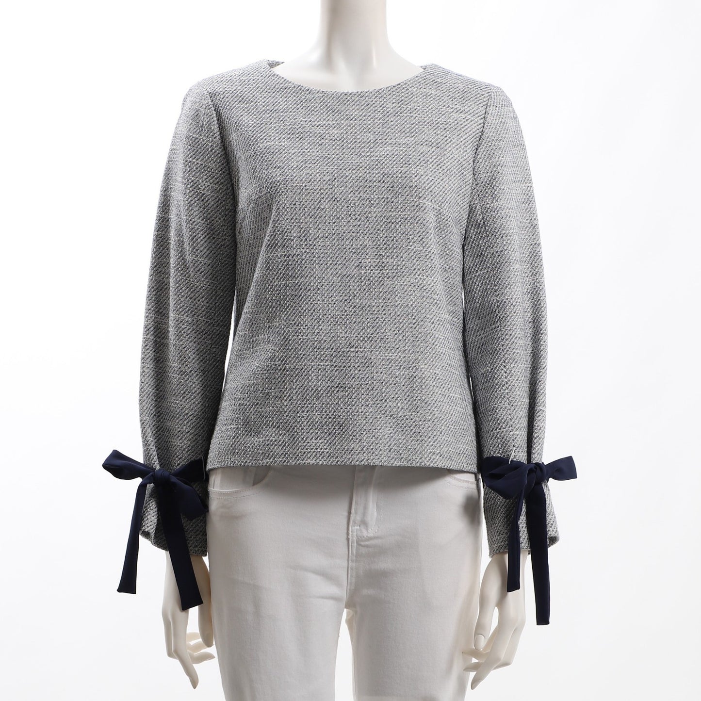 リボンデザインラメ入りツイードブラウス