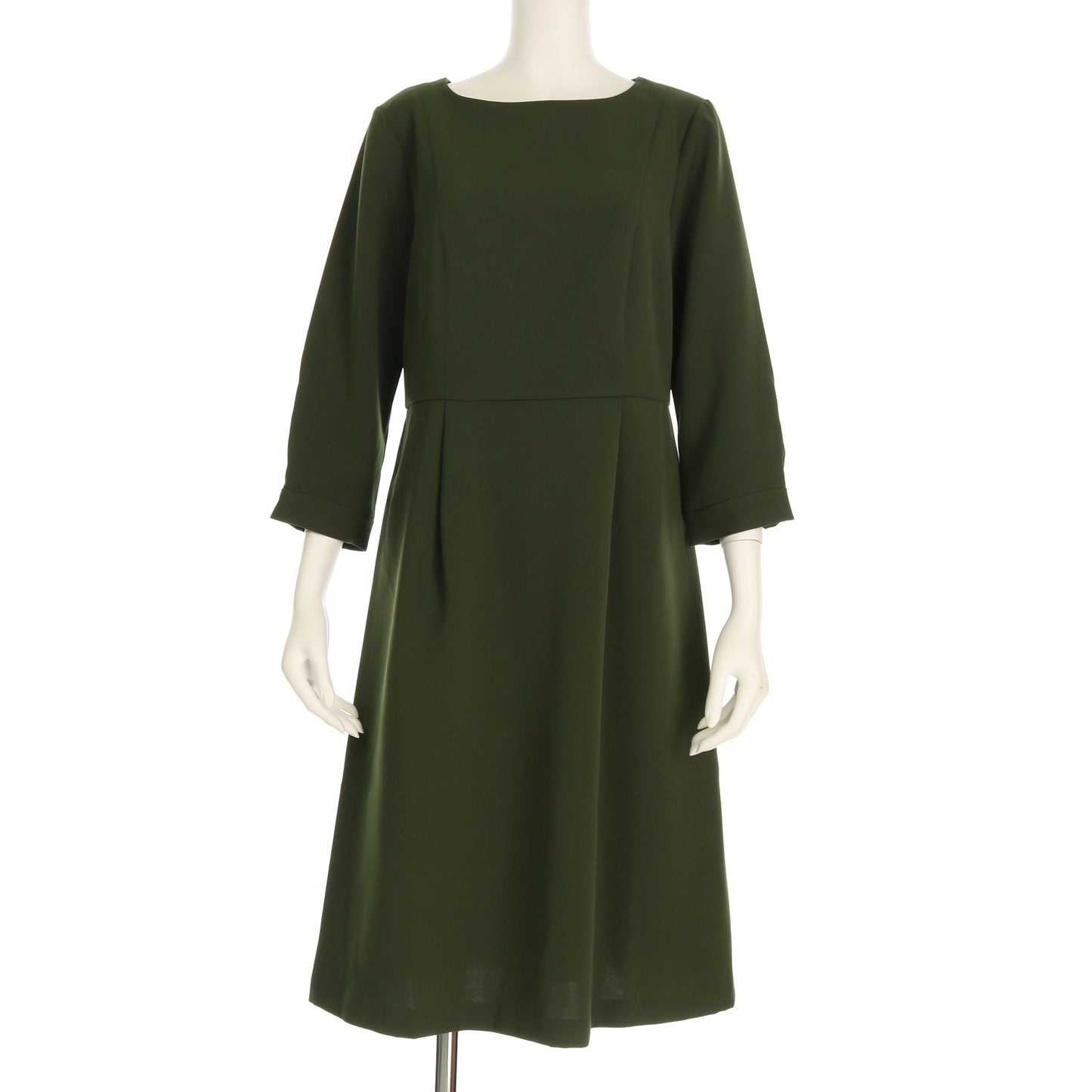 シンプルウエスト切り替えタックフレアワンピース