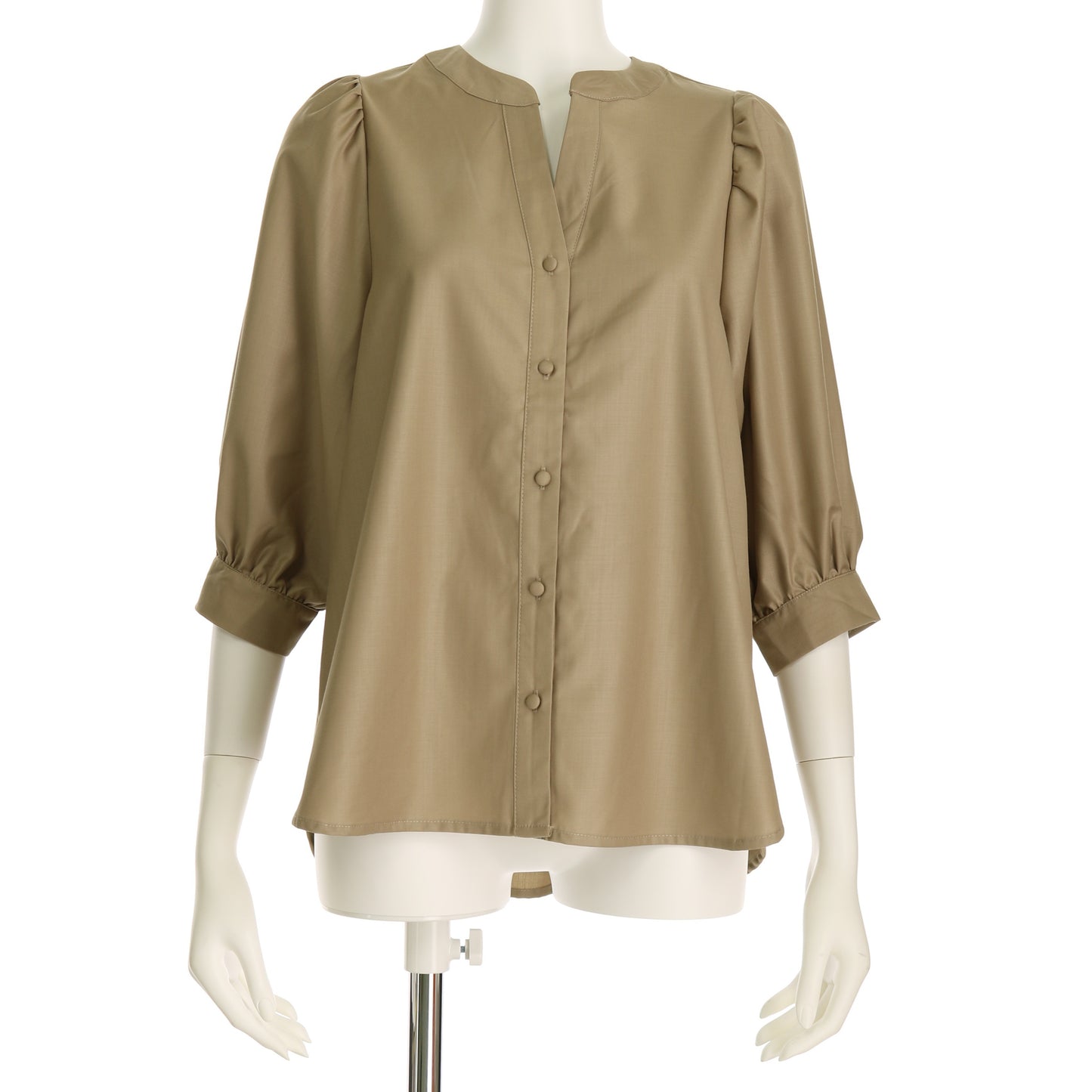 バルーンスリーブオープンフロントネックブラウス