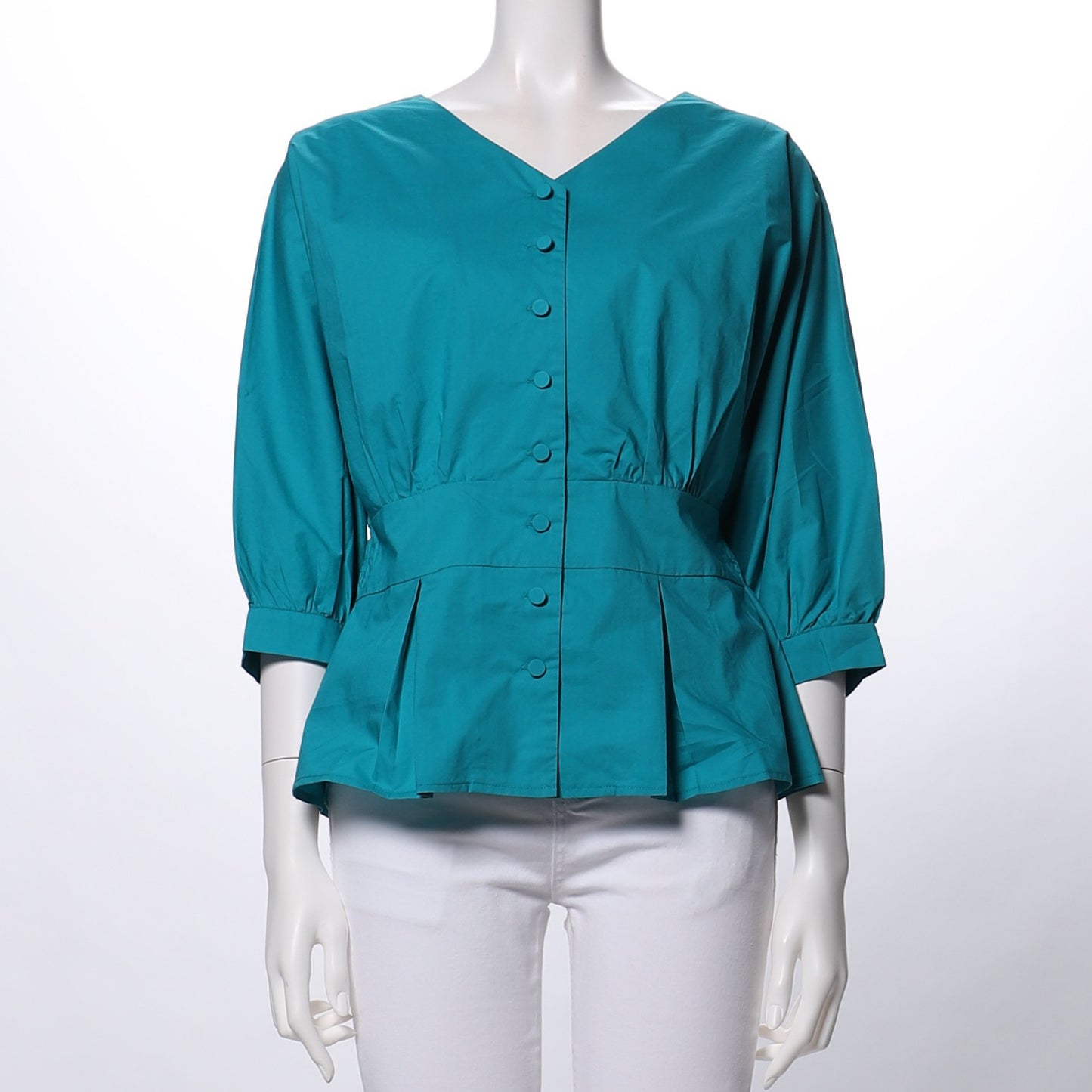 フロントボタンペプラムブラウス