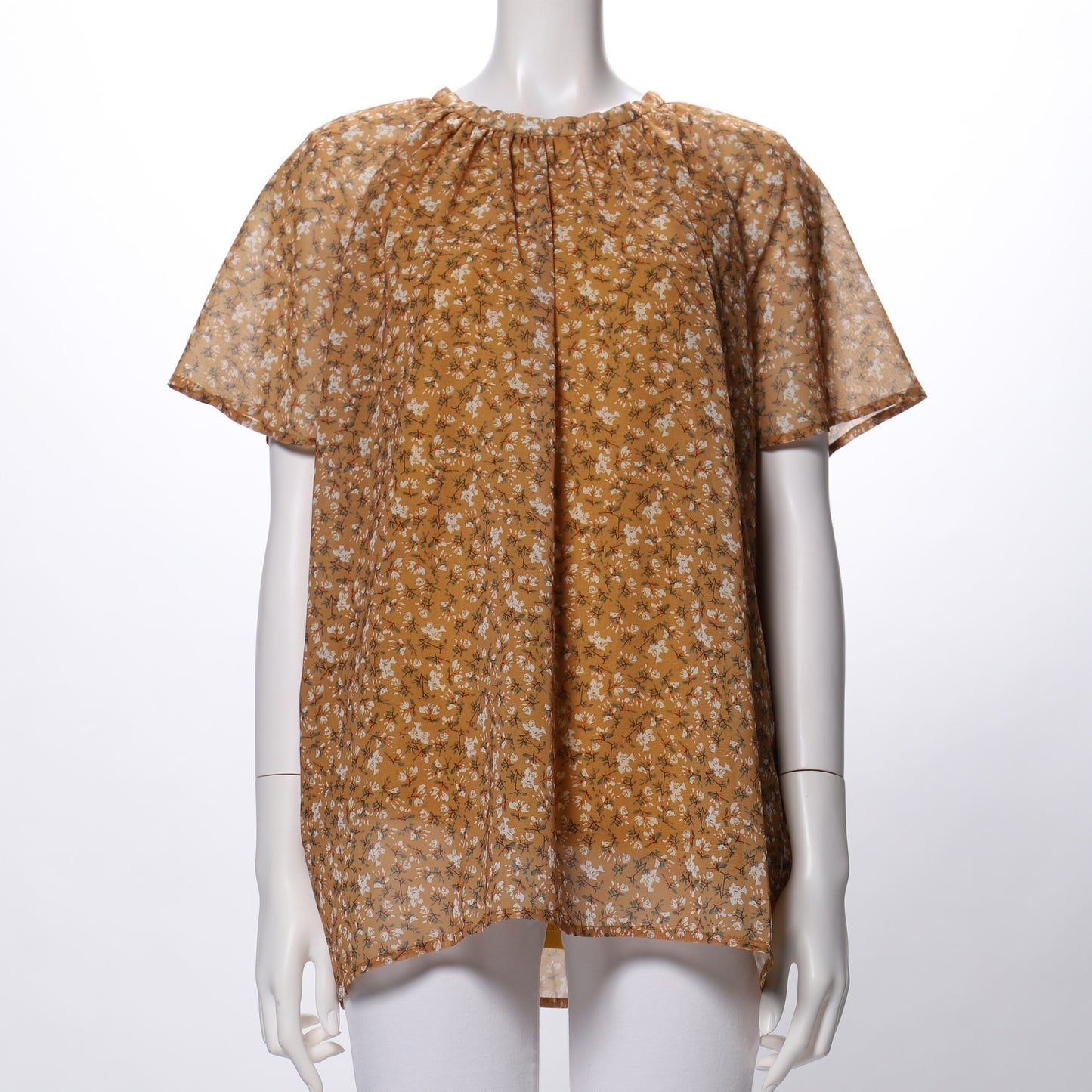 シアーお袖小花柄ブラウス