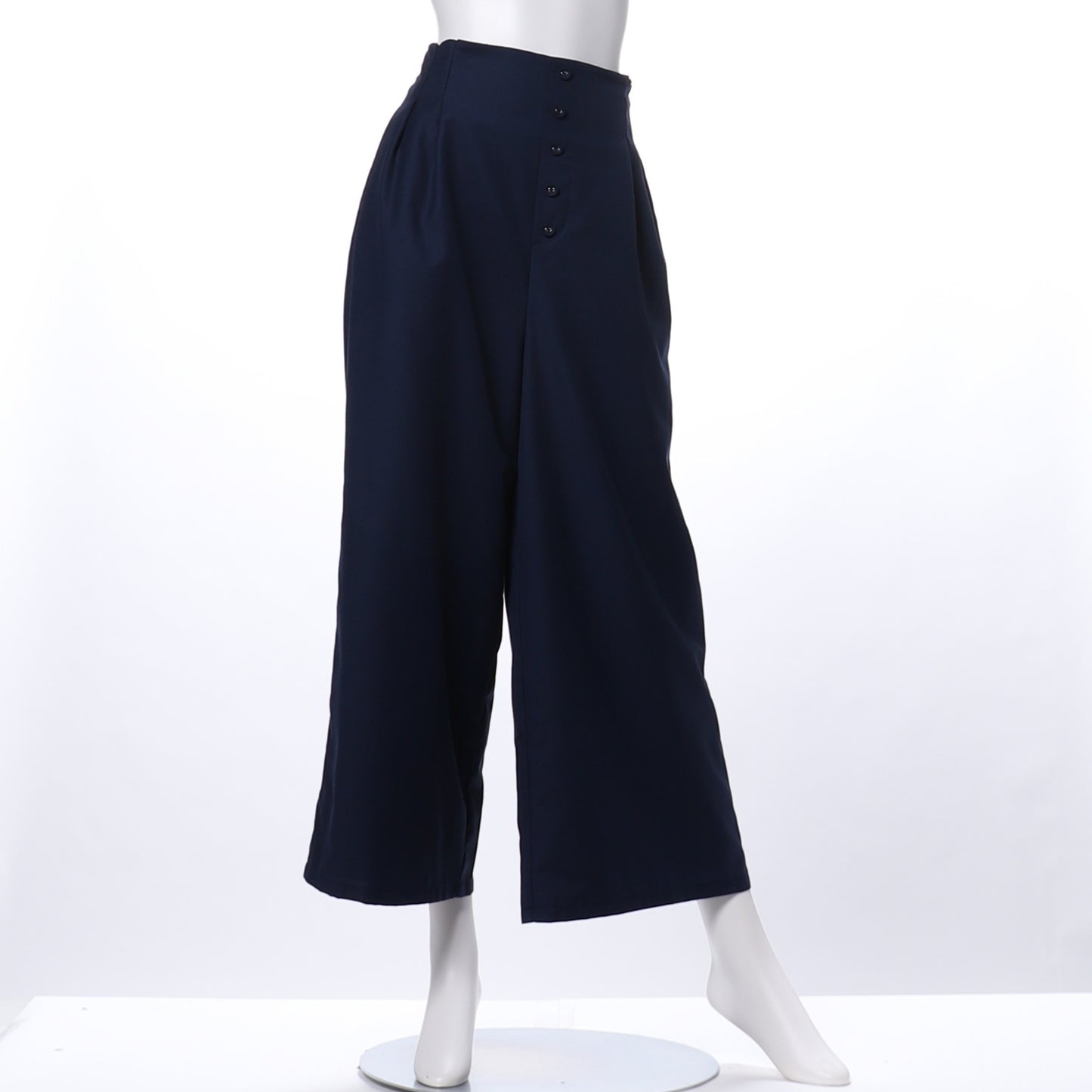 くるみボタンサイドファスナー付きワイドパンツ