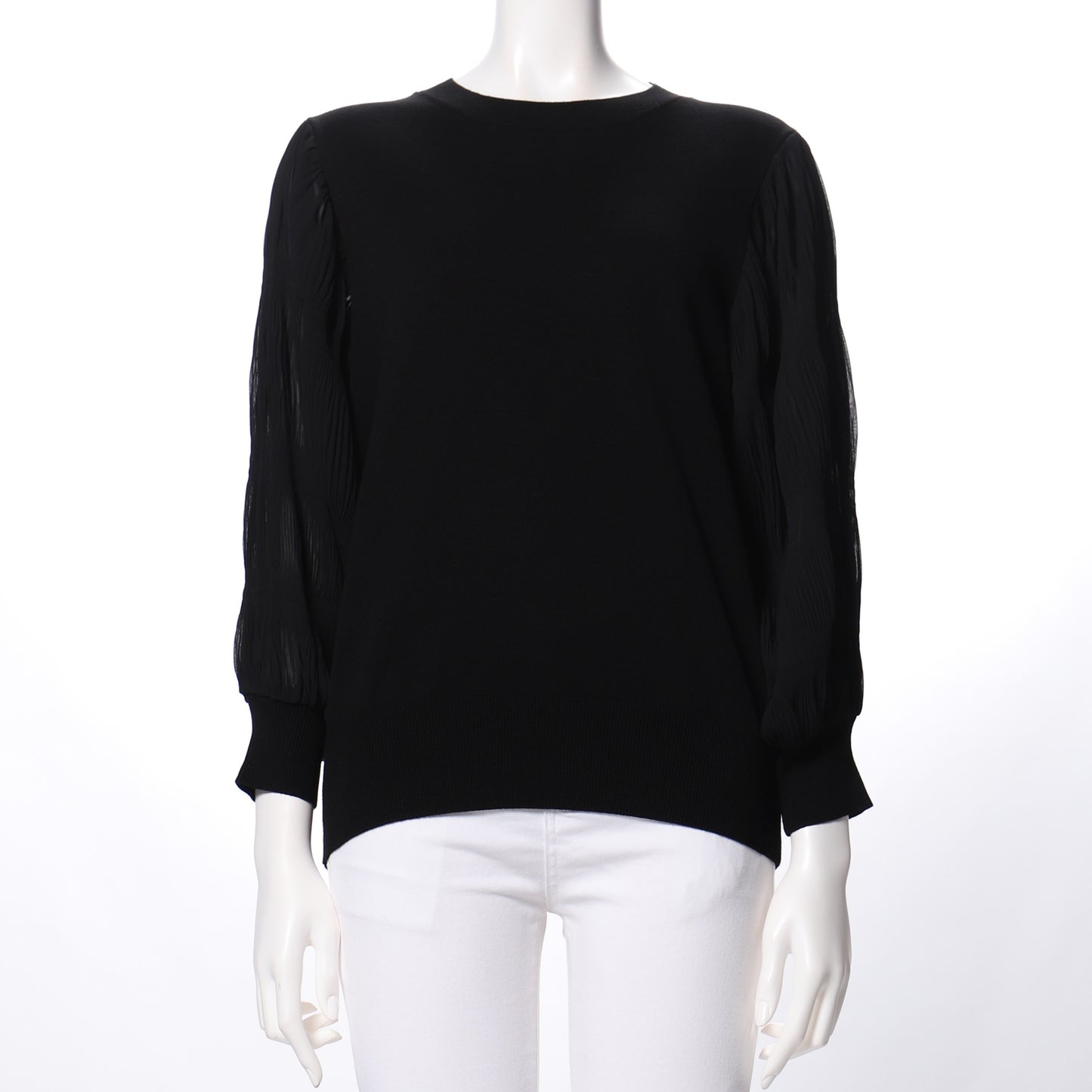 袖切り替えシフォンプリーツニット