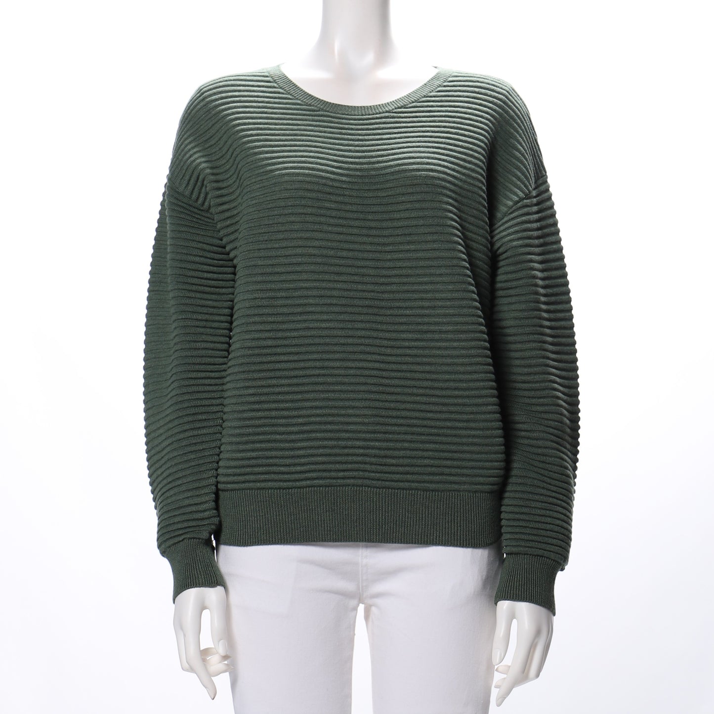 横リブラウンドネックセーター