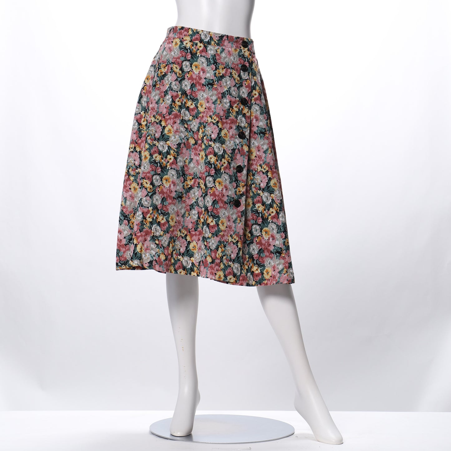 デシンフラワープリントラップ風フレアスカート