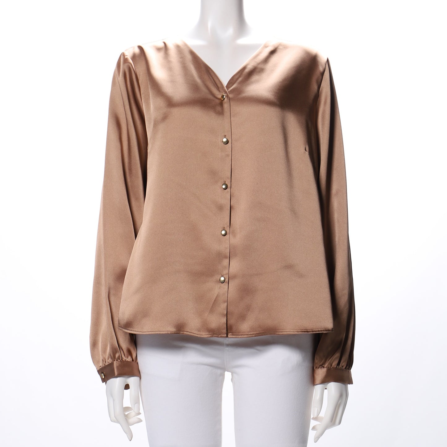 Vネックフロントボタンデザインブラウス