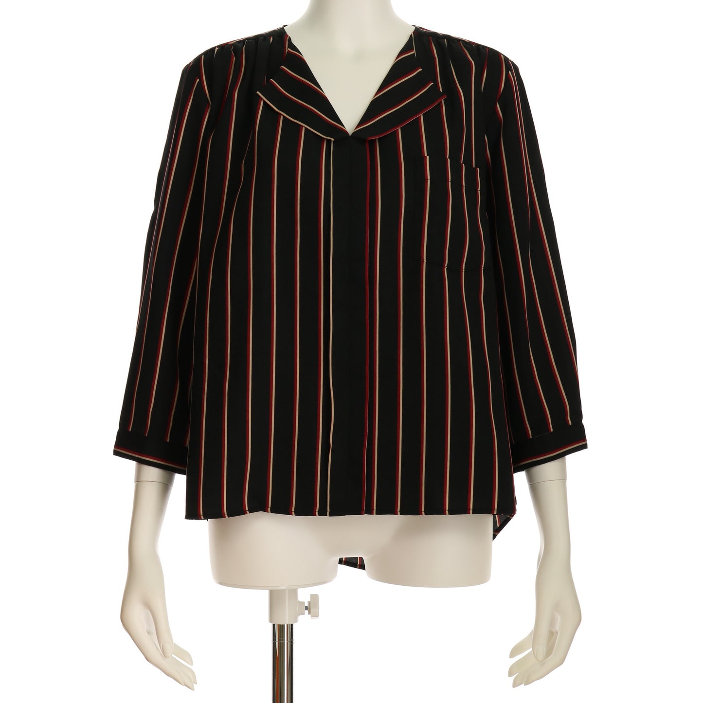 襟元デザインストライプブラウス