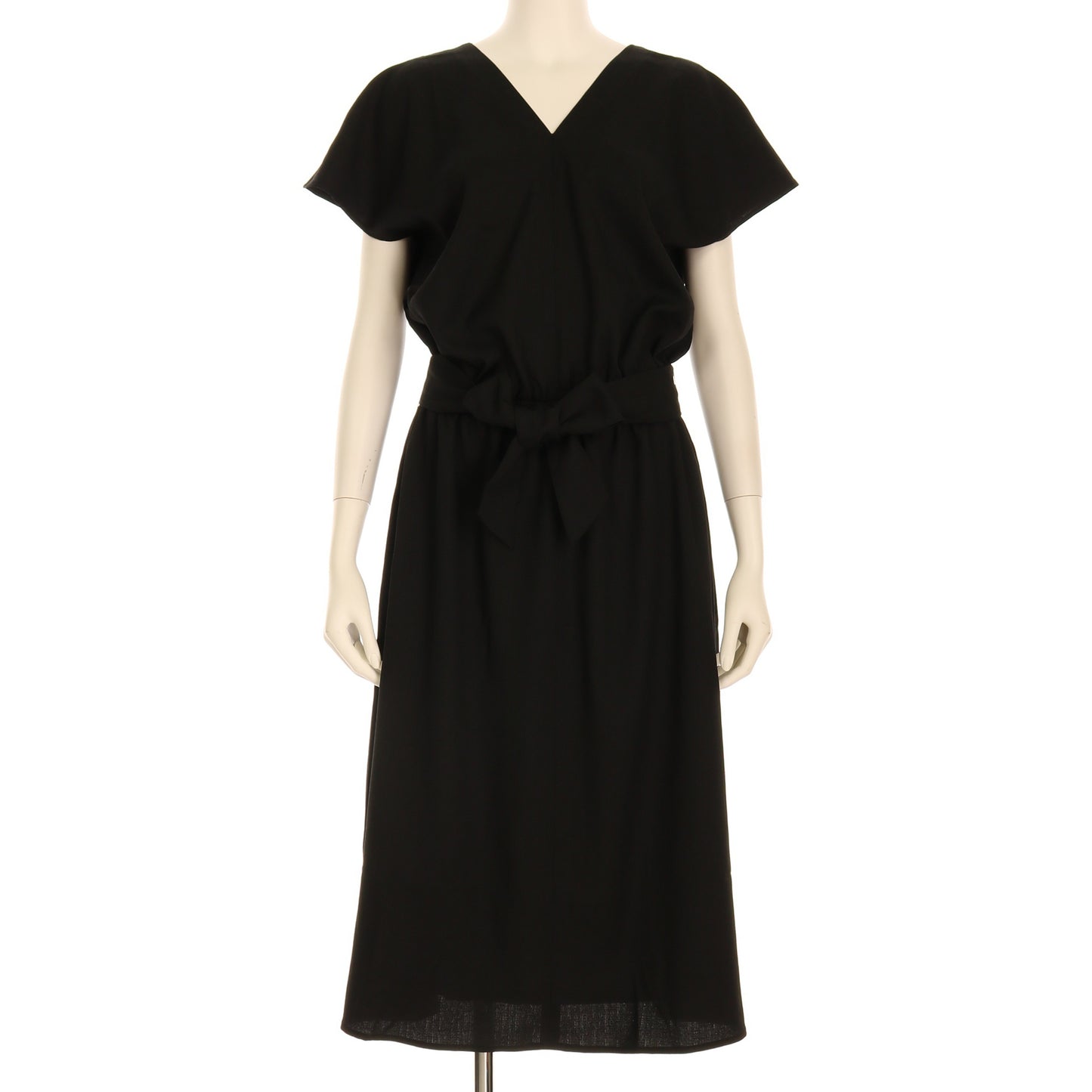 麻調ウエストリボン付きリボンベルトワンピース