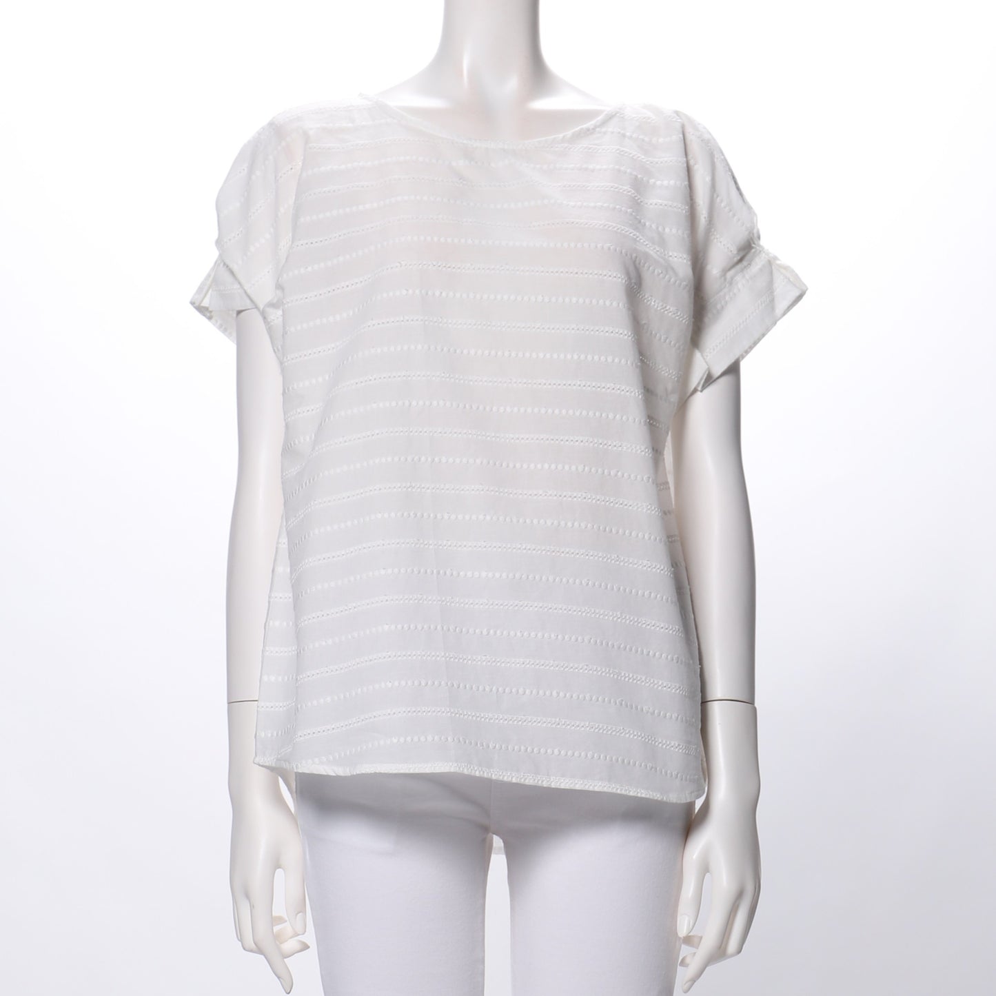 綿ストライプ透かし刺繍ブラウス